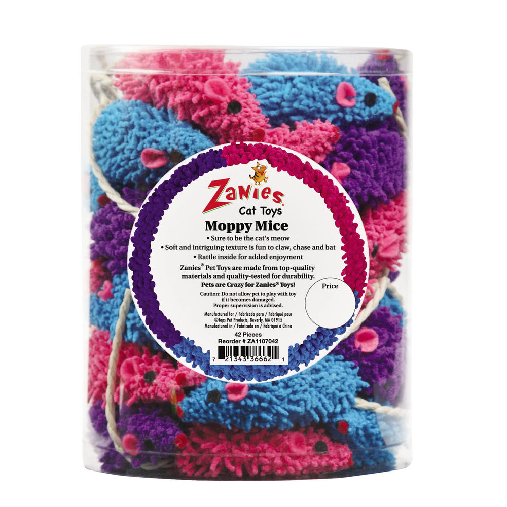 Boite Zanies Moppy Mice avec 42 jouets prête à divertir le chat