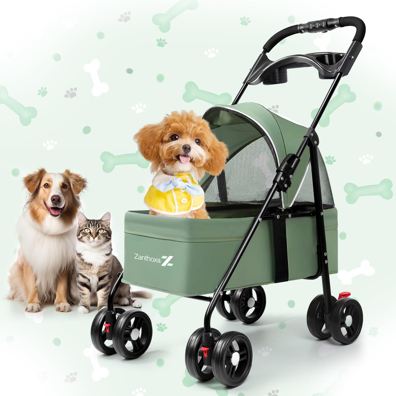 Zanthoxa Poussette pour animaux petits chiens et chats en plein air, confort et sécurité.