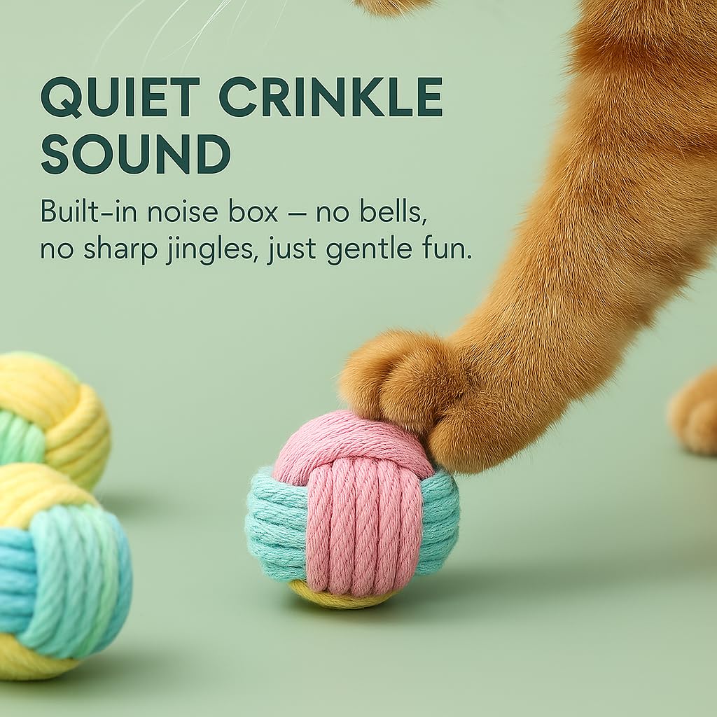 Zasle boules à mâcher chat texture corde coton – texture robuste et sûre.
