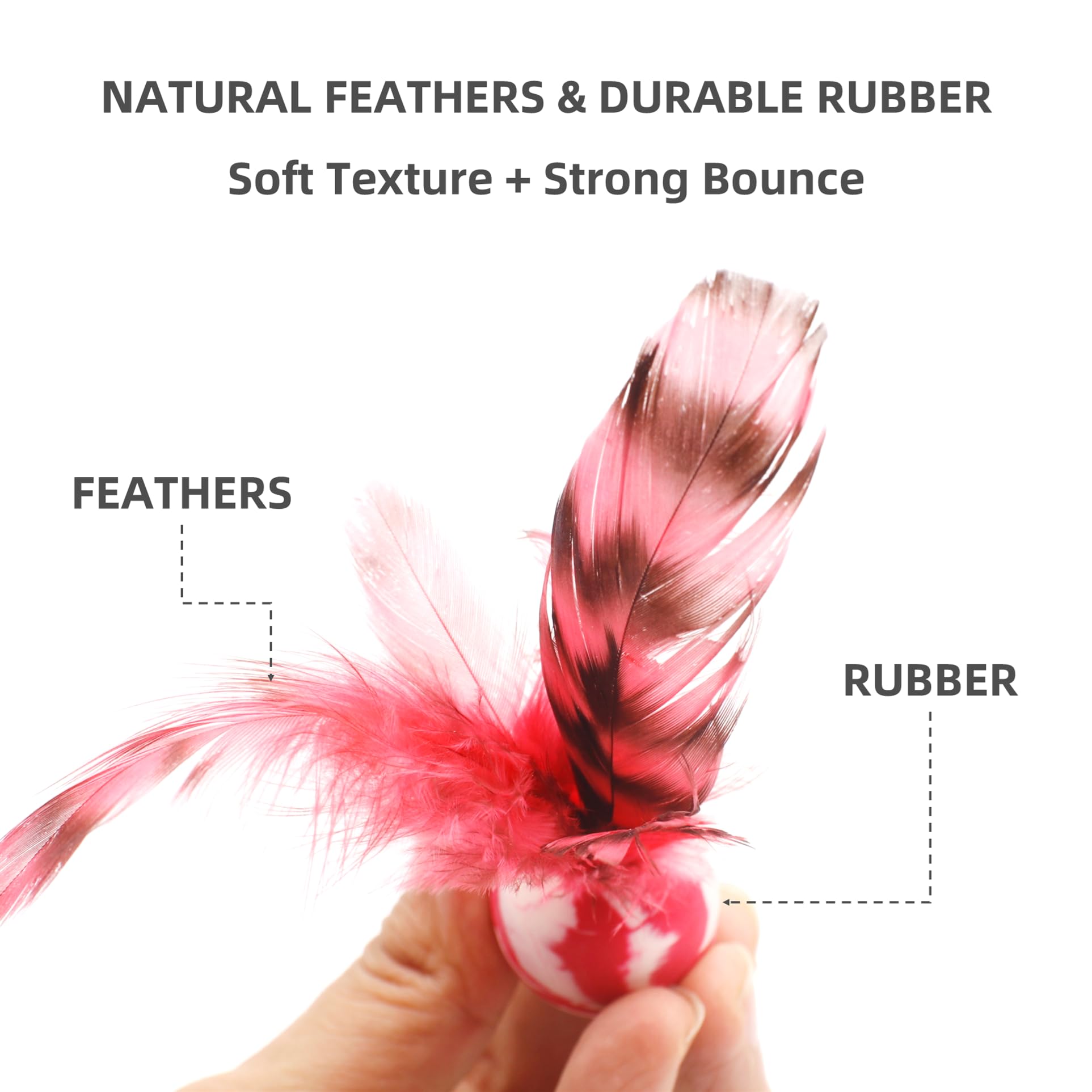 Balles plumes rouge ZAYLUMO pour chats, jeu interactif et sécurité sur sols durs.