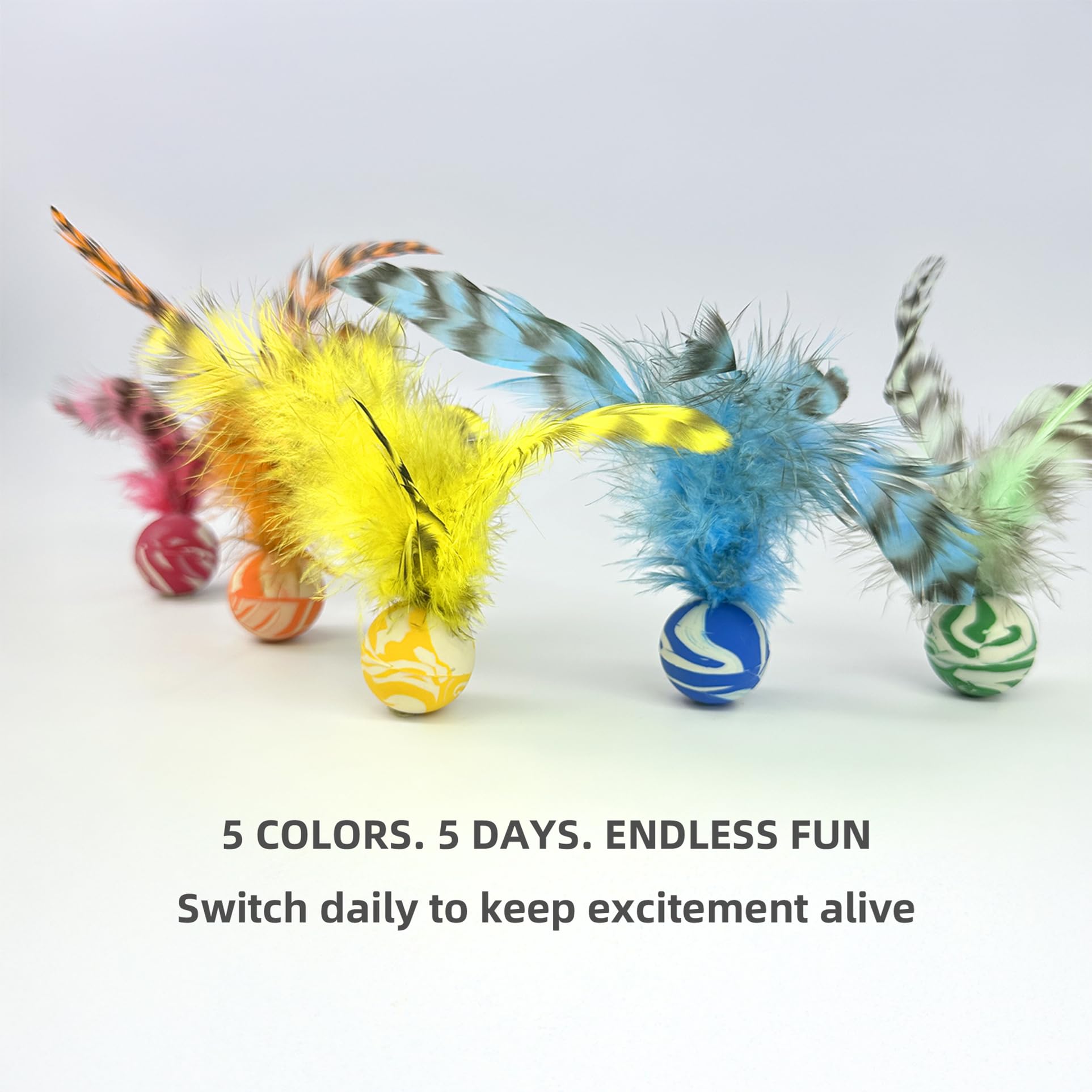 Balles plume jaune ZAYLUMO, rotation anti-ennui pour plusieurs chats.