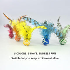 Balles plume jaune ZAYLUMO, rotation anti-ennui pour plusieurs chats.