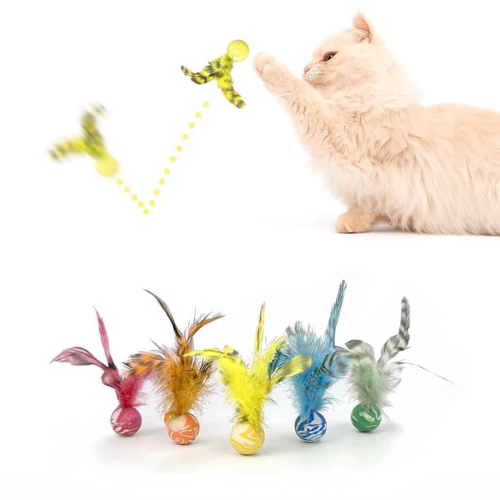 Balles plume ZAYLUMO pour chats d'intérieur, stimulent l'instinct de chasse et l'exercice.