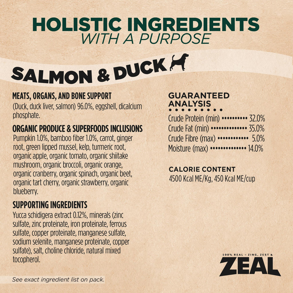 ZEAL saumon-canard chien sans céréales, option adaptée pour les besoins spécifiques.