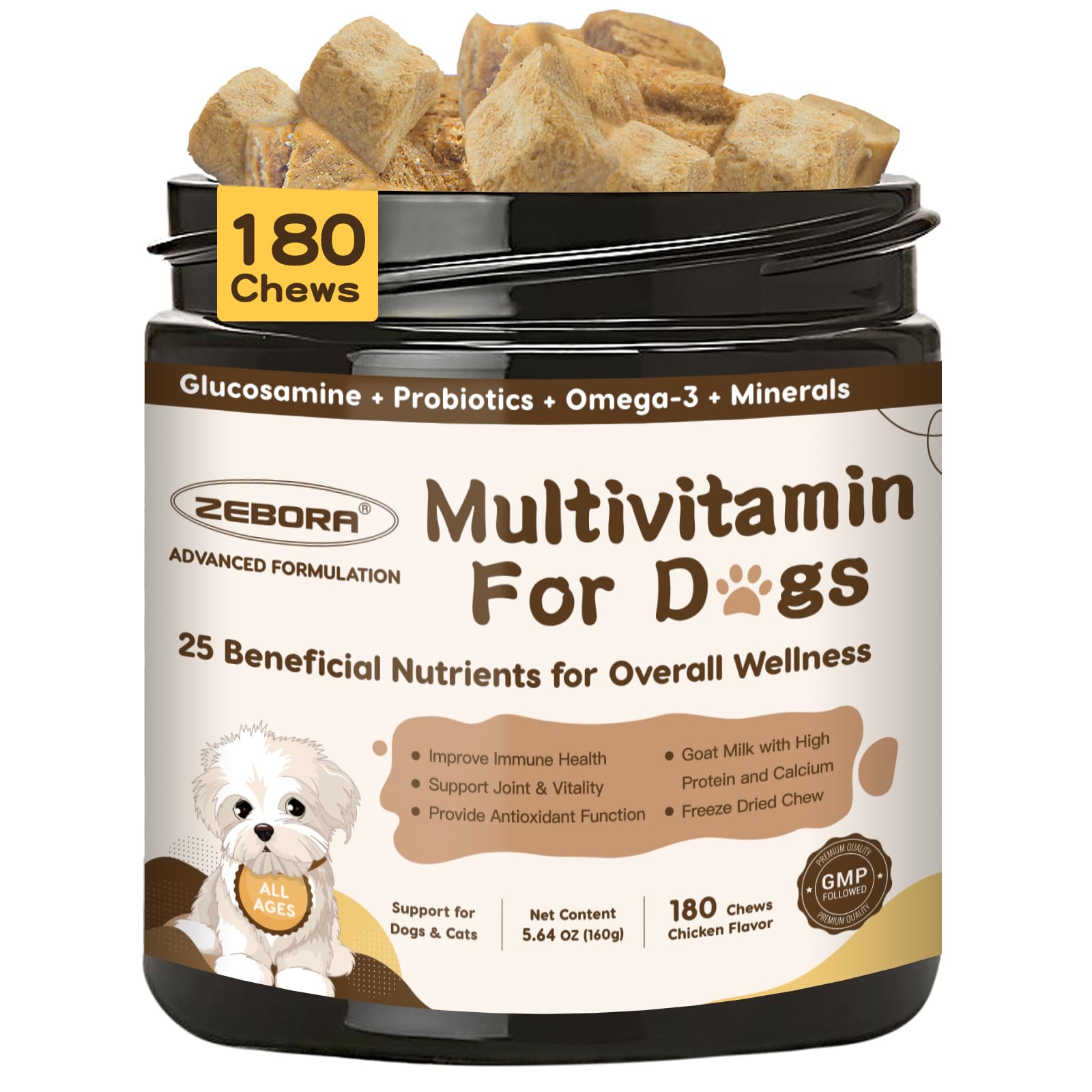 ZEBORA Dog Multivitamin en bouteille, soutien global pour chien.