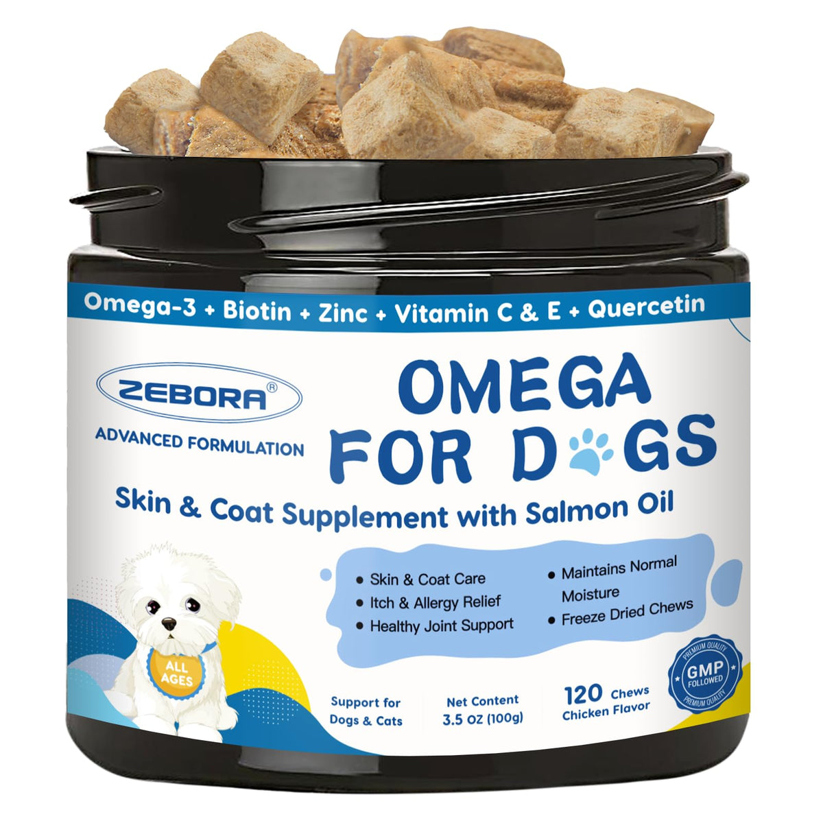 ZEBORA Omega3 flacon huile poisson pour chien, soutien peau et pelage.
