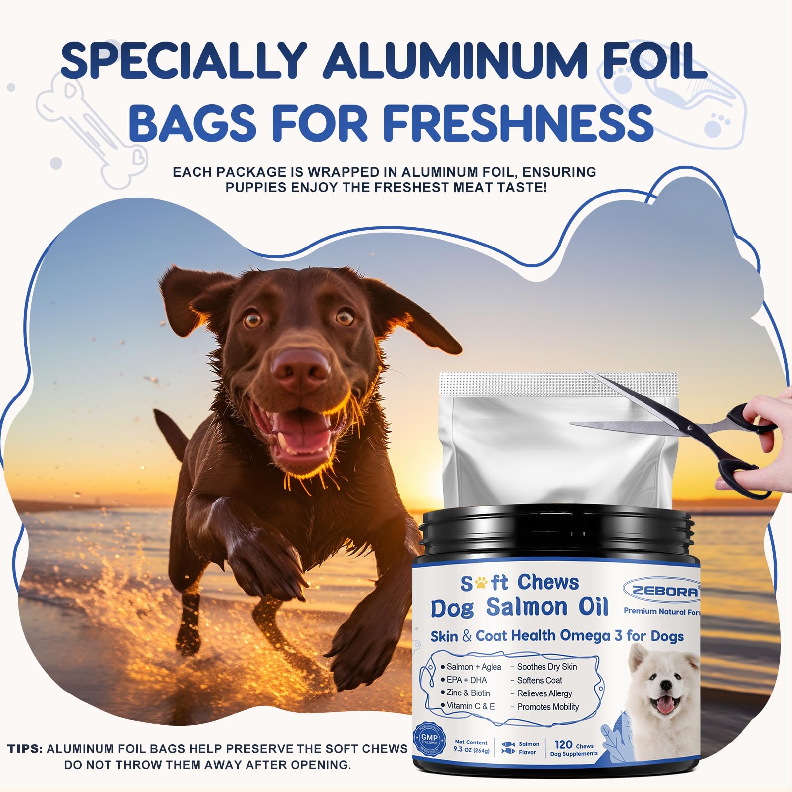 ZEBORA saveur saumon chien: friandises savoureuses qui facilitent l’alimentation.