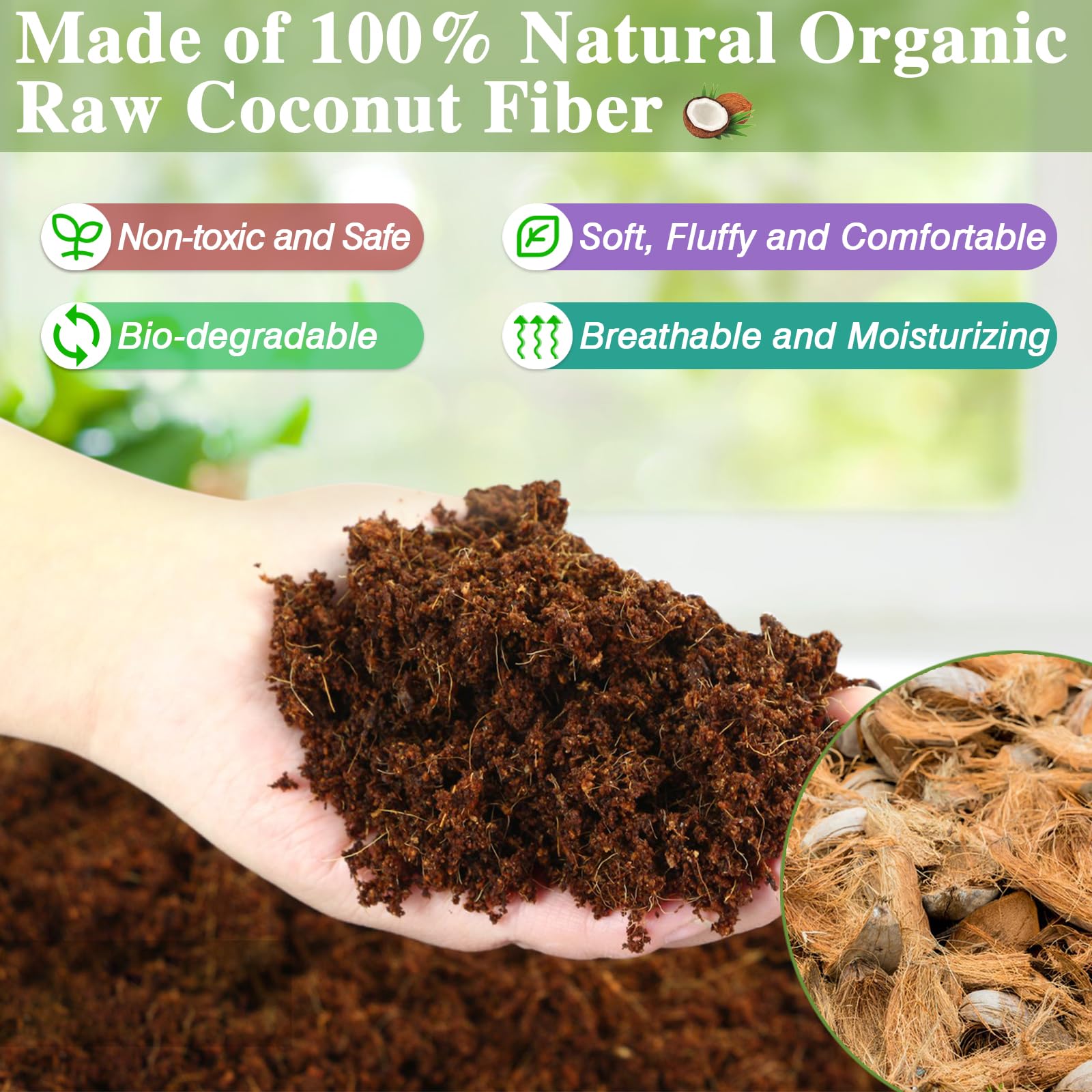 ZeeDix Substrat Coco Fibre 10L, lit terrarium naturel prêt à accueillir les animaux.