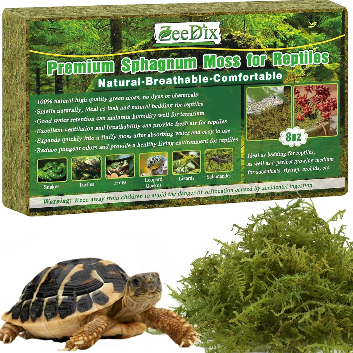 ZeeDix Mousse Sphagnum 8oz: bloc terrarium, humidité naturelle.
