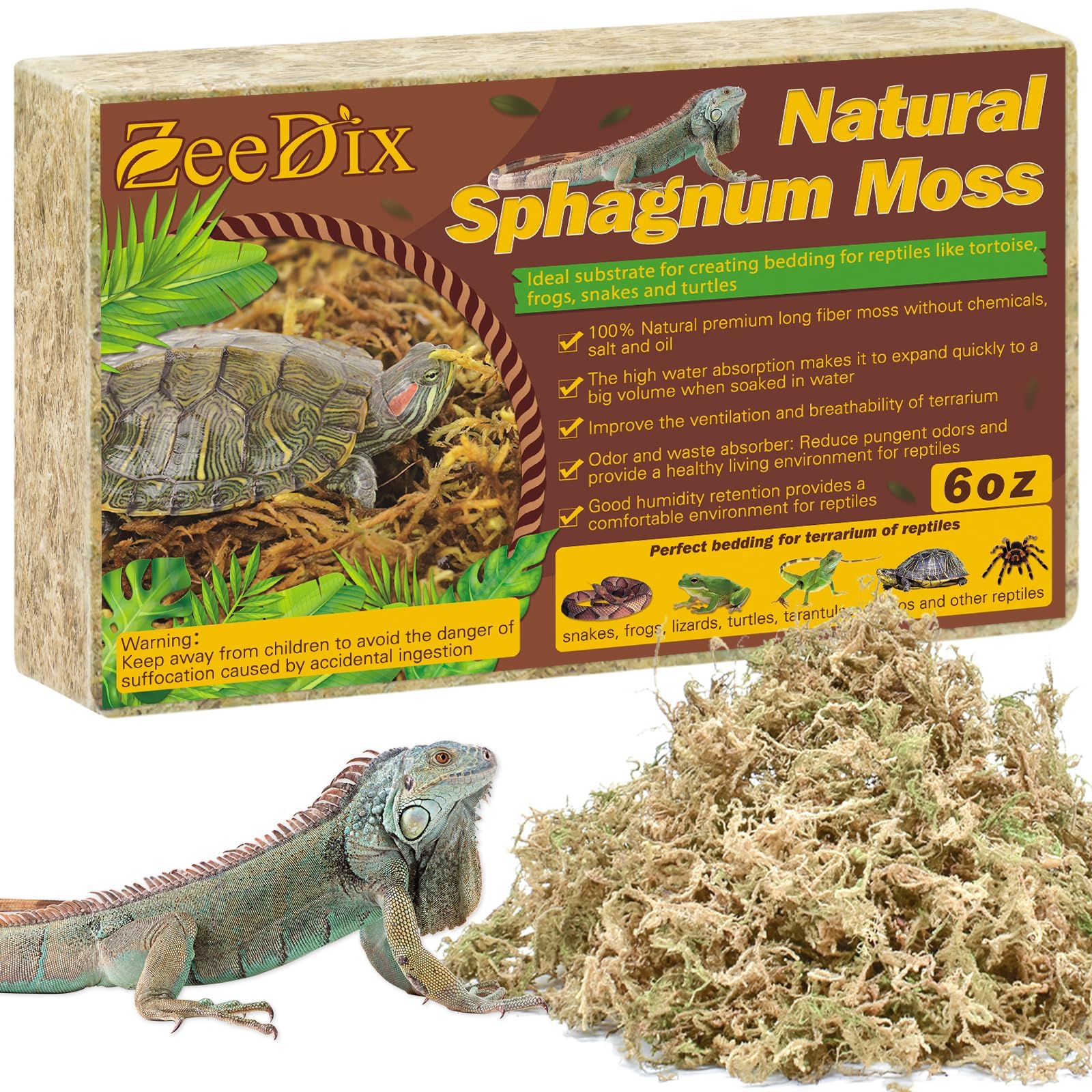 ZeeDix Mousse sphagnée longue fibre: texture naturelle idéale pour terrarium et reptiles