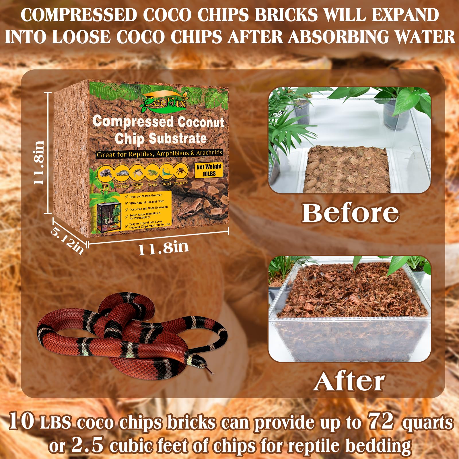 Substrat coco compressé Zeedix qui se dilate en copeaux respirants.