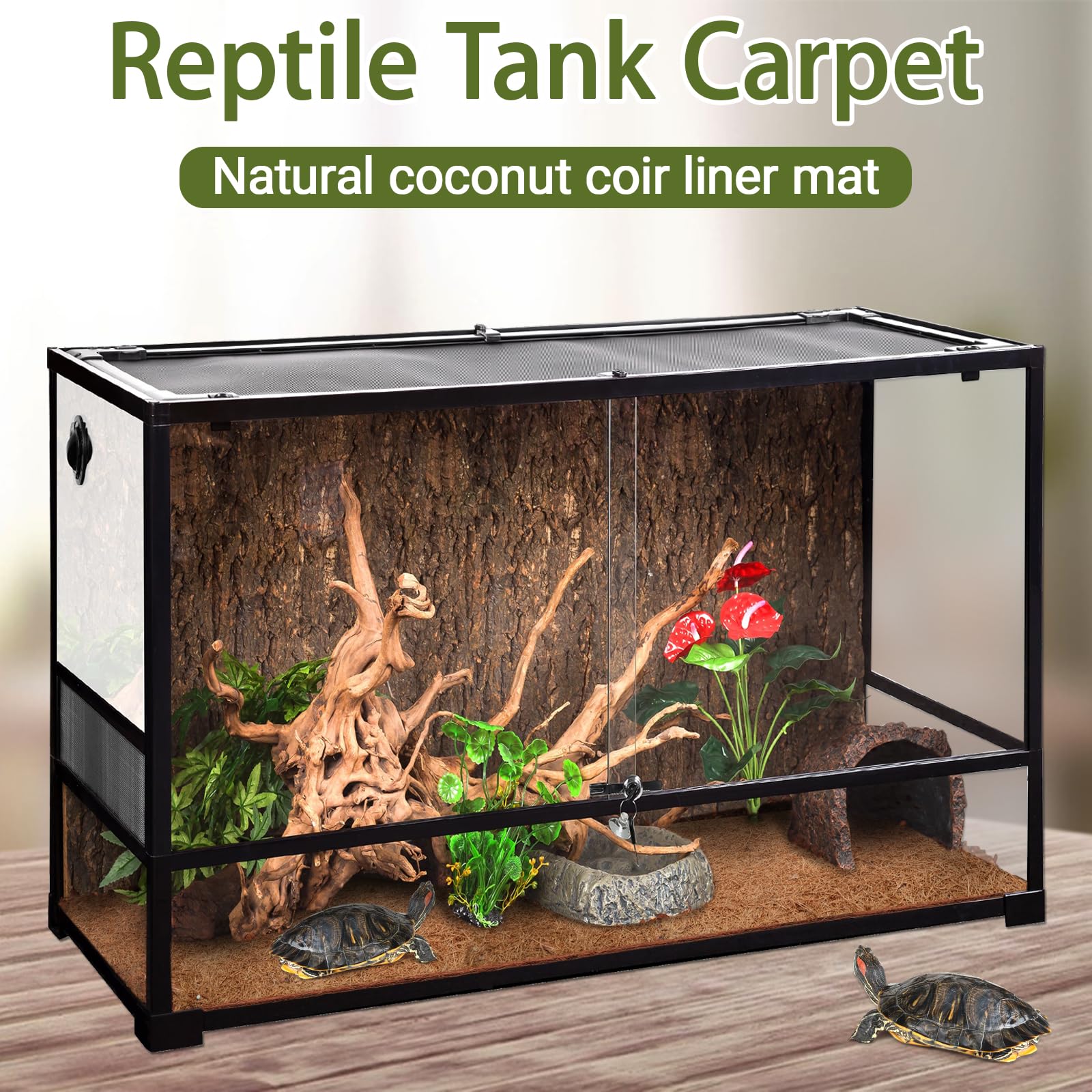 ZeeDix Tapis coco texture naturelle, surface respirante adaptée au terrarium.