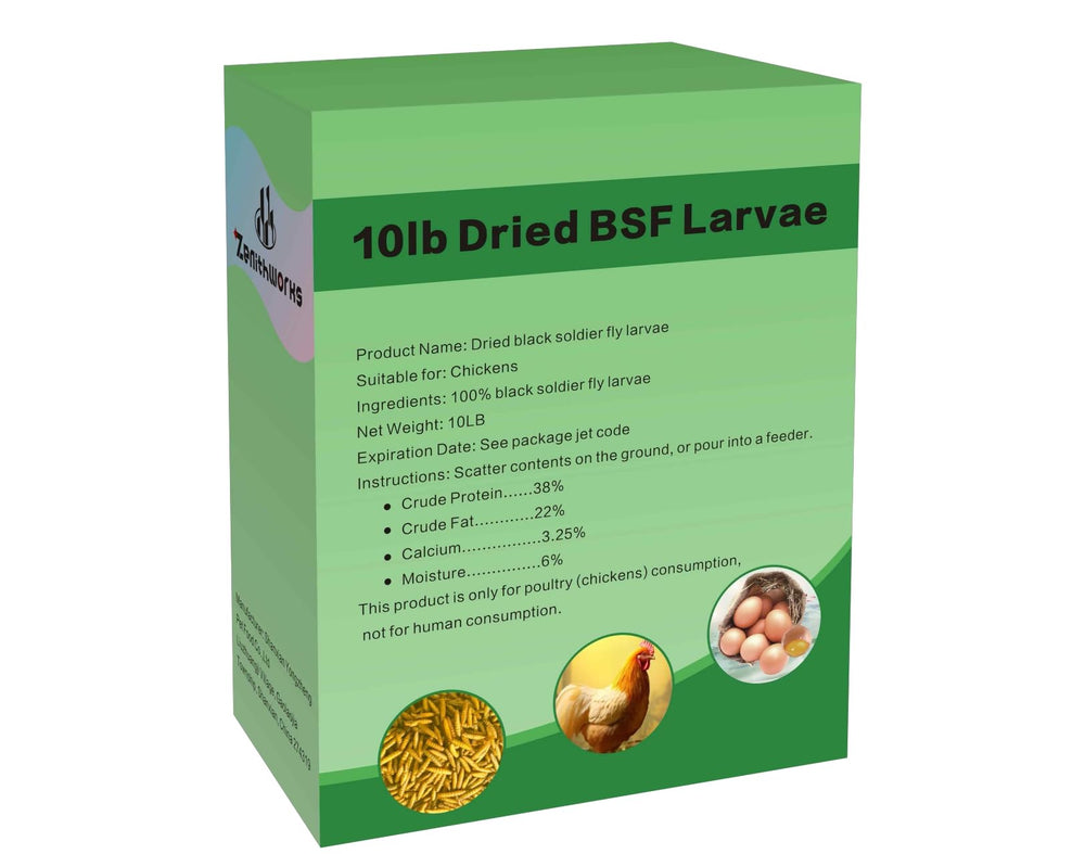 zenithworks larves-mouche-soldat-noire-seches-poules: protéines élevées pour un complément nutritionnel naturel.