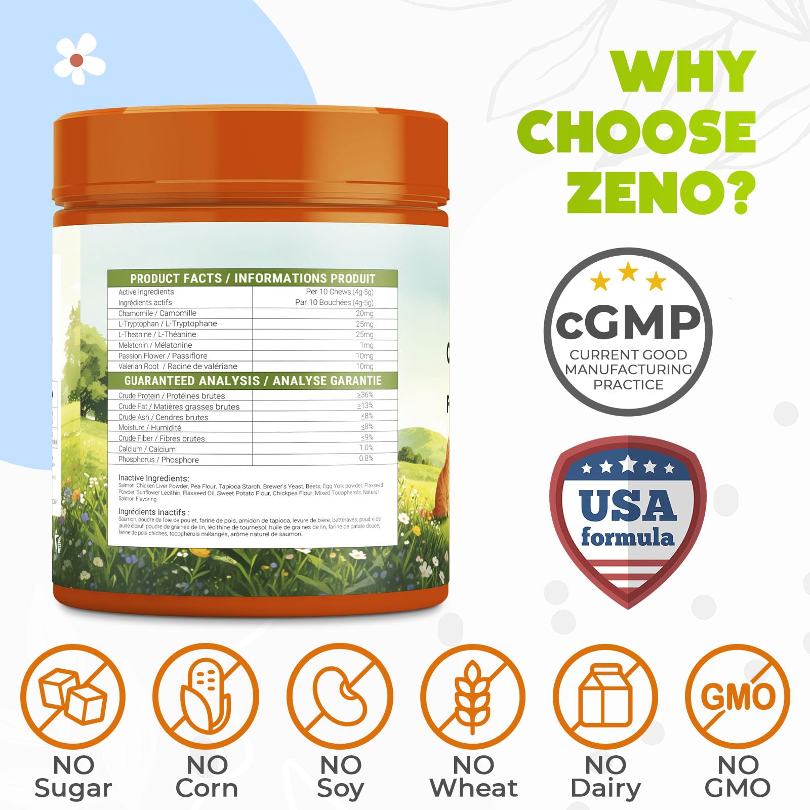 ZENO Hemp Calming Chews chat contrôle de routine – soutien lors des visites vétérinaires.