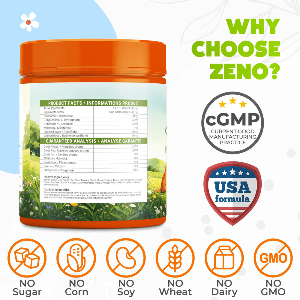ZENO Hemp Calming Chews chat contrôle de routine – soutien lors des visites vétérinaires.
