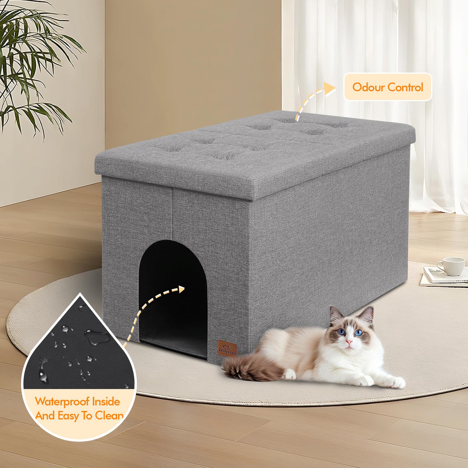 Zerbuger anti-chien litiere chat gris clair sécurité et dissimulation