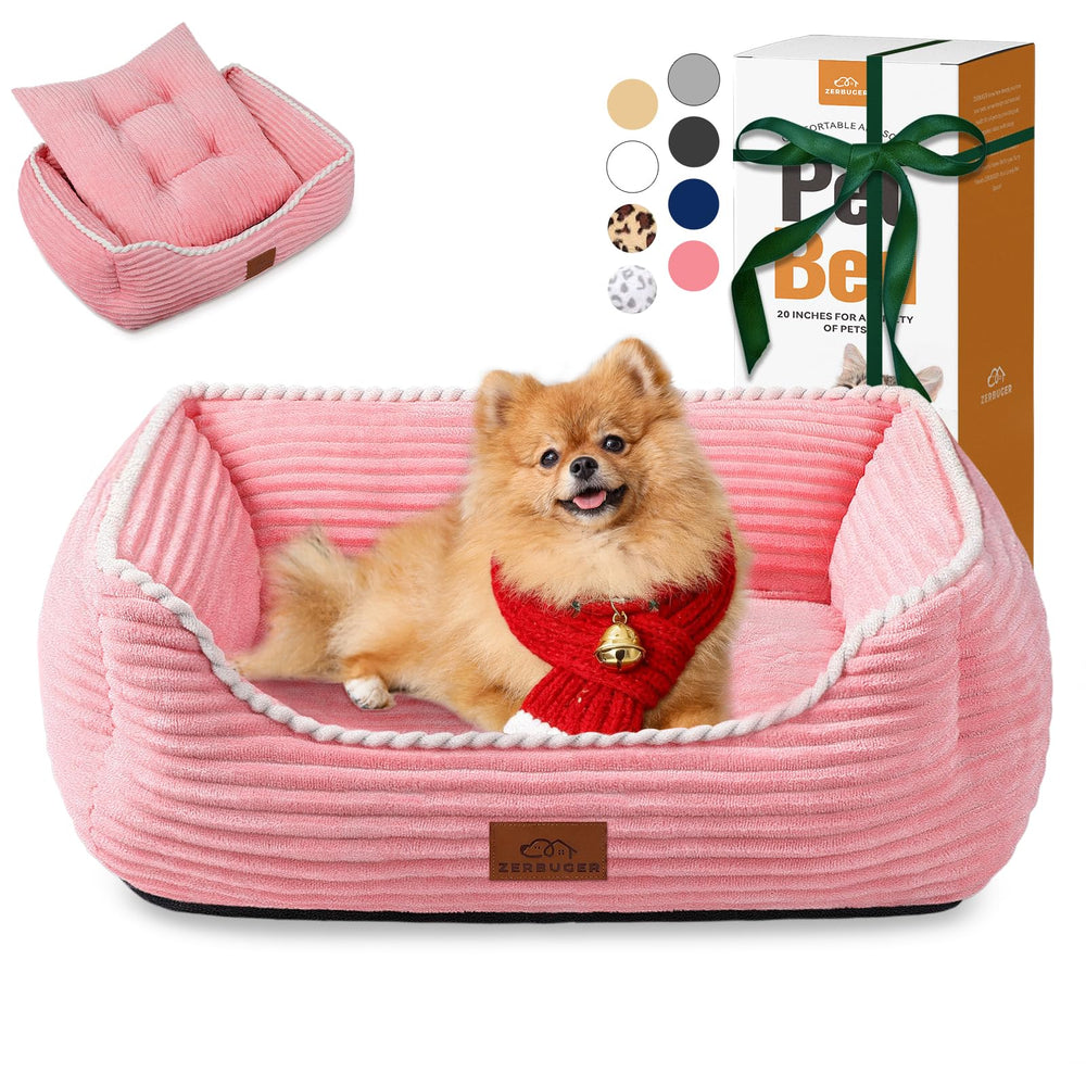 Coussin orthopédique Zerbuger pour chien moyen, rose, vue générale et confort.