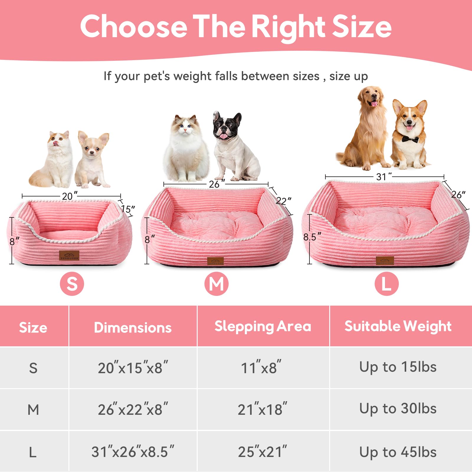 Zerbuger coussin orthopédique pour chien moyen, face latérale rose accueillante.
