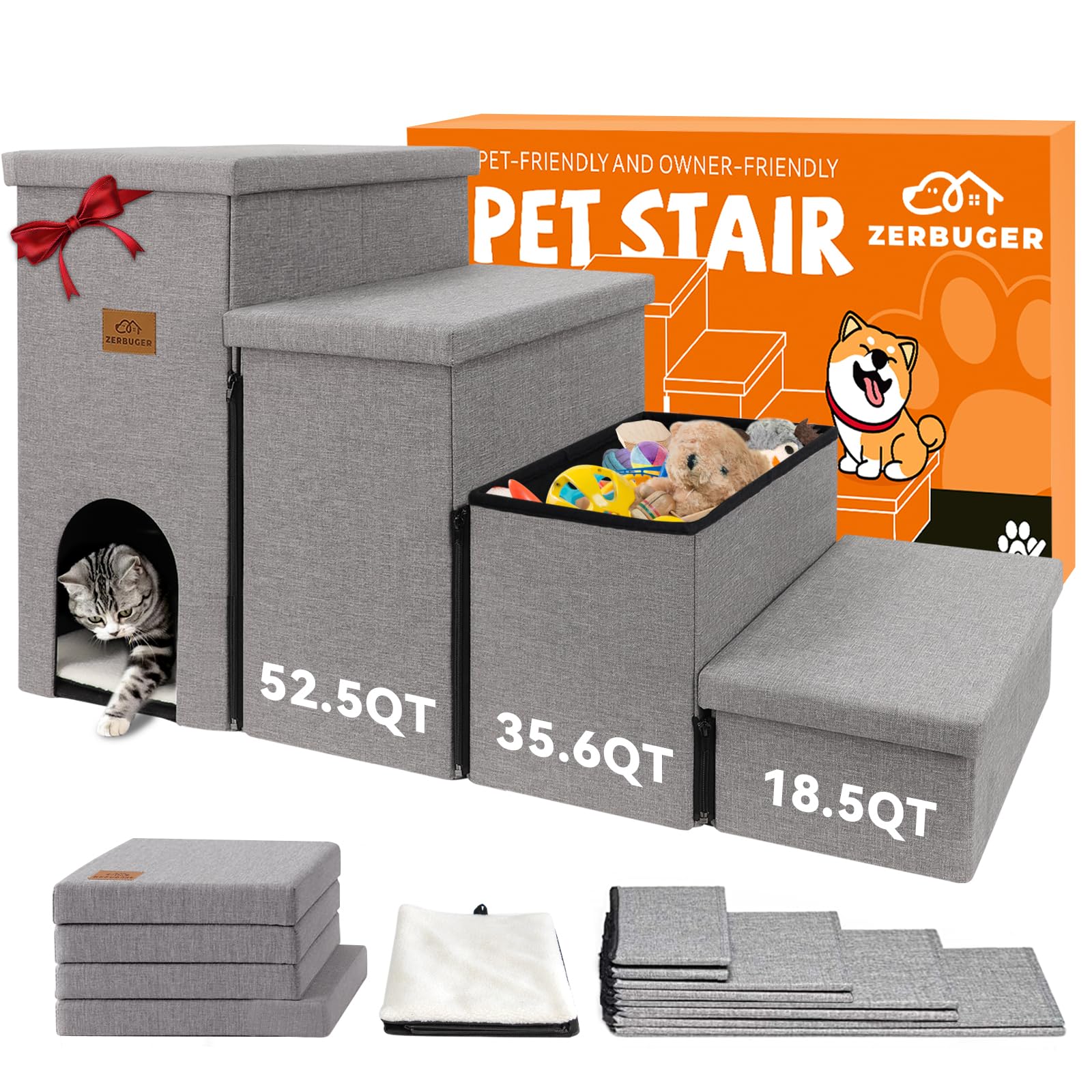 Zerbuger escaliers pour chien 23 po gris avec condo et rangement intégré.