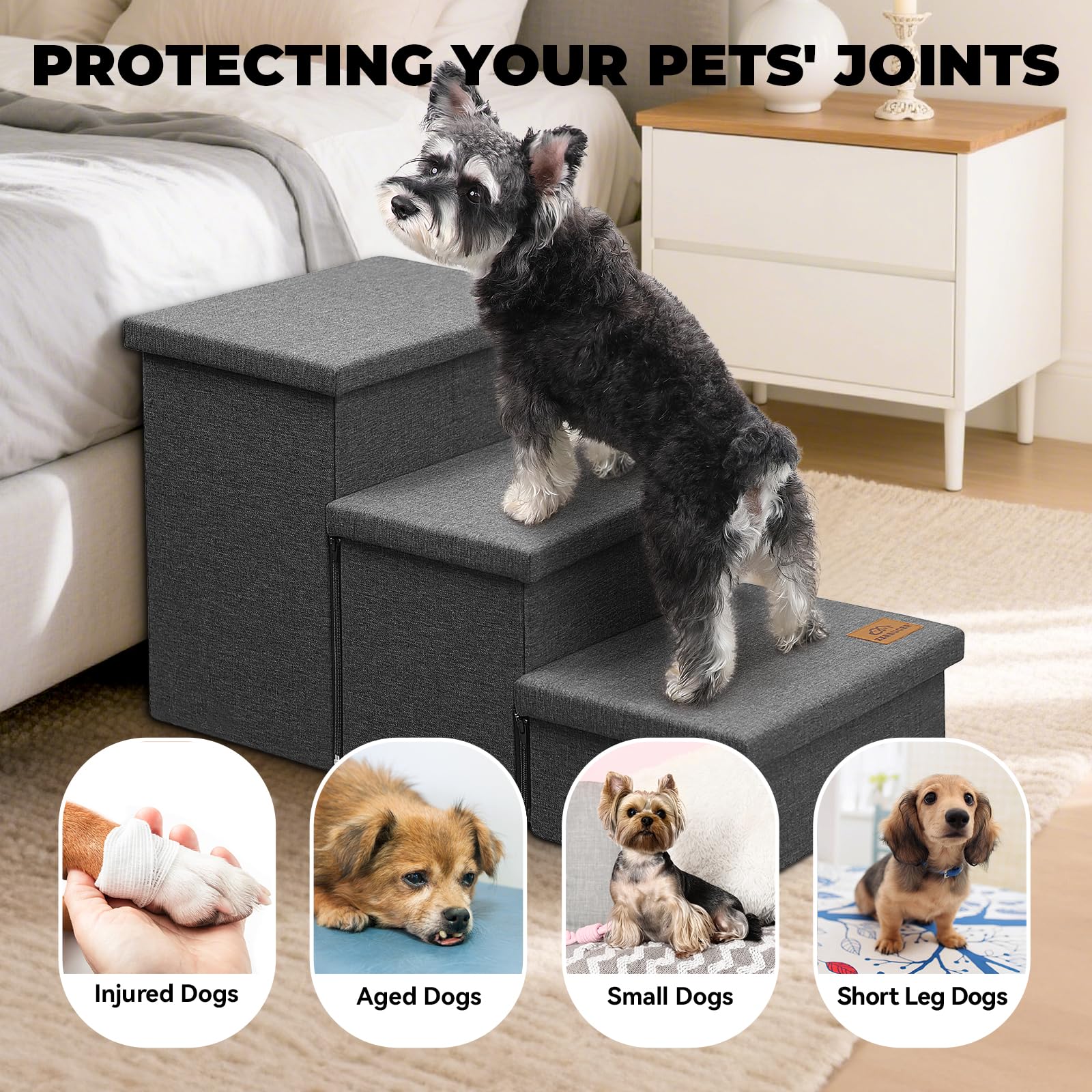 Zerbuger escaliers chien 3 marches, marches larges et confortables.