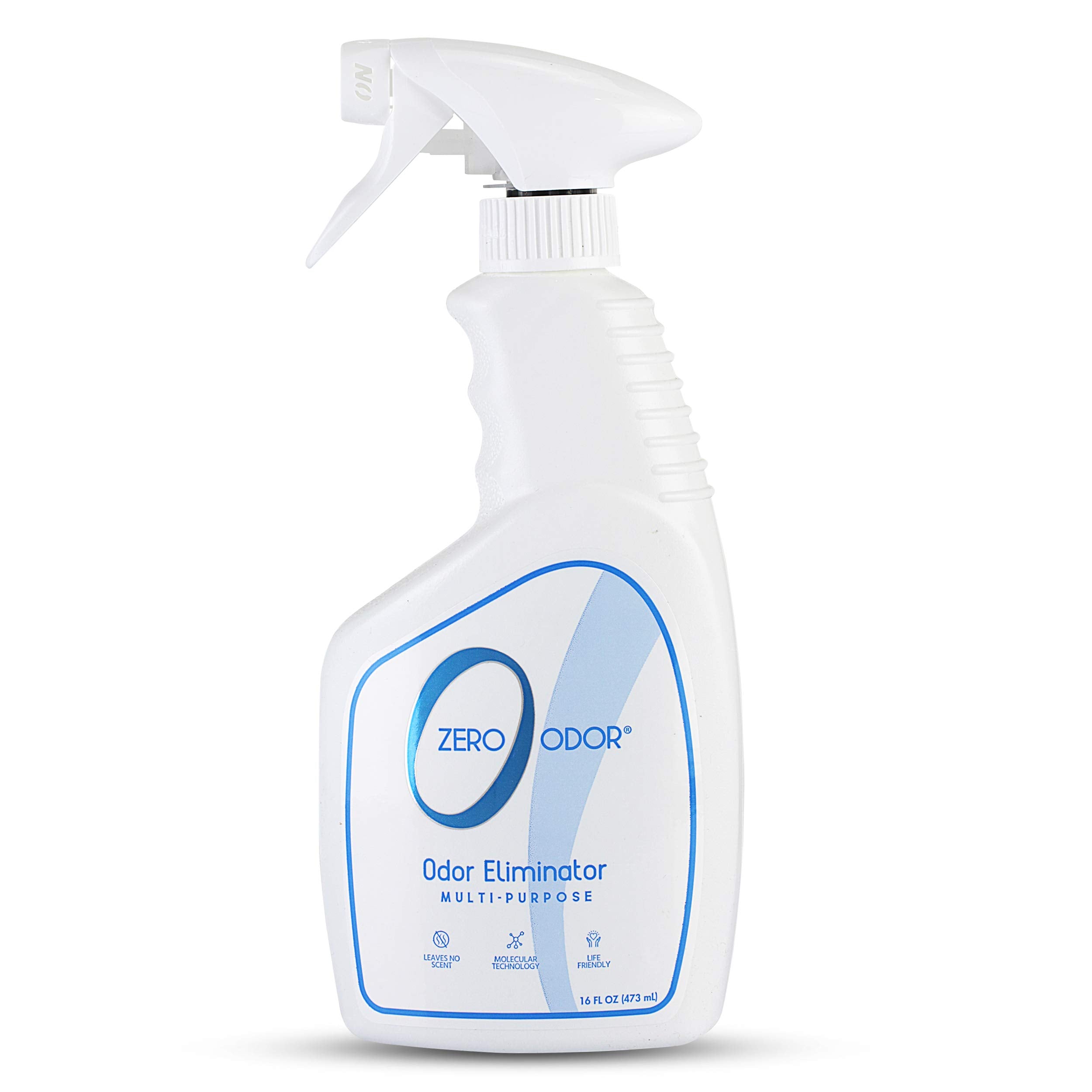 Zero Odor bouteille 16oz en action sur une surface, éliminant les odeurs.
