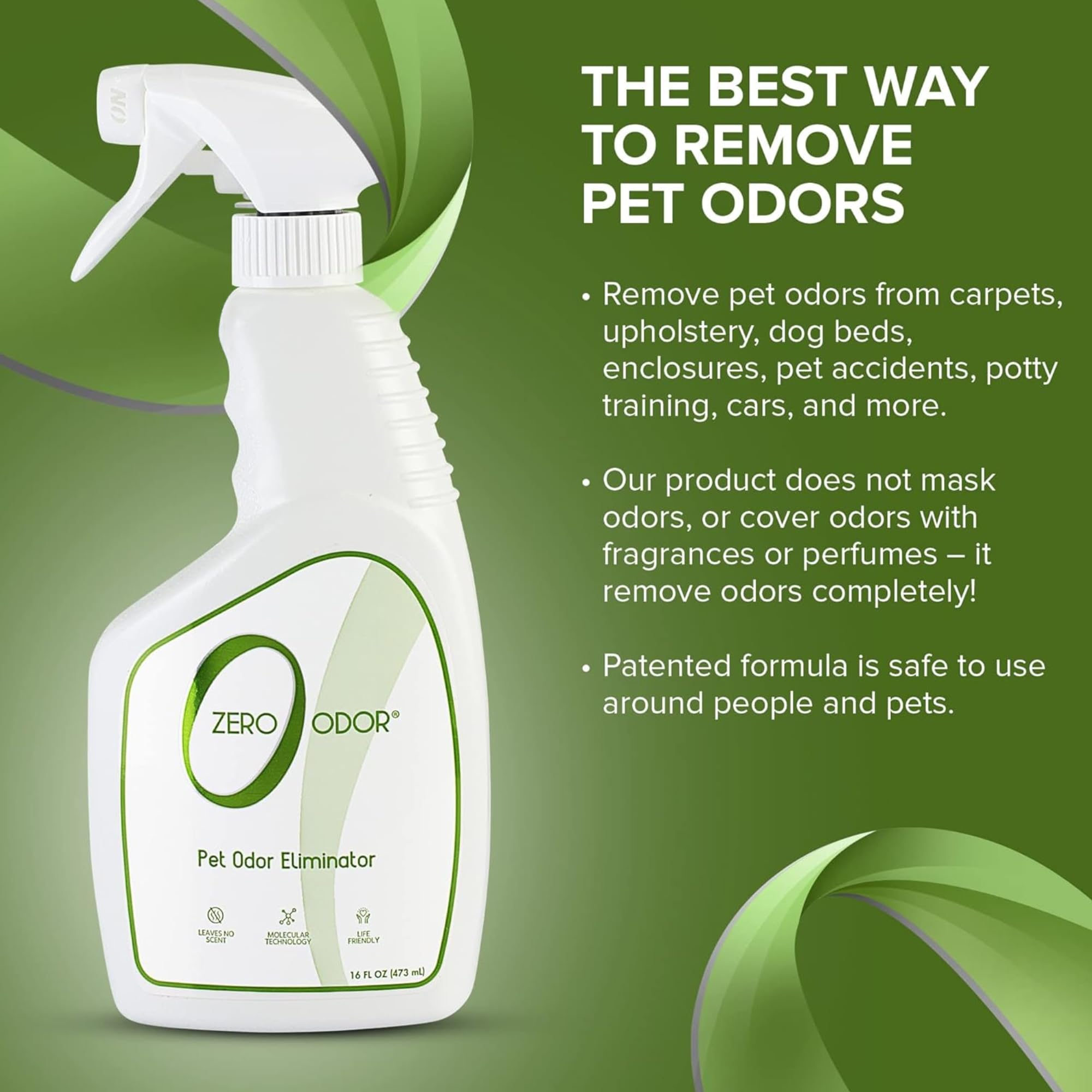 Zero Odor, formule non toxique, sécurité autour des enfants et des animaux.