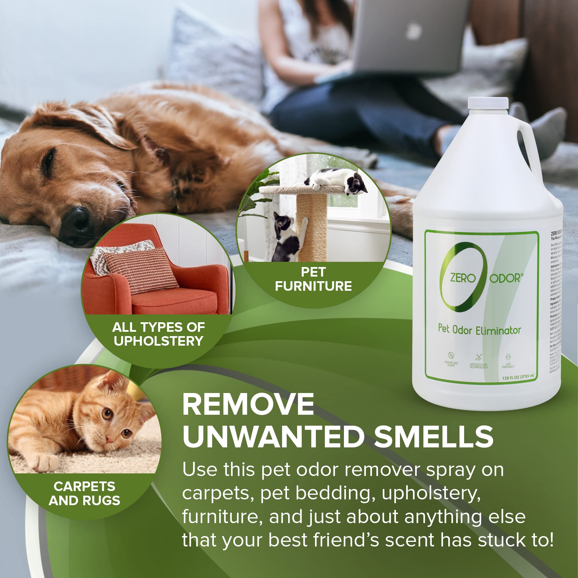 Zero Odor spray-bouteille facilite l’application rapide dans n’importe quelle pièce.