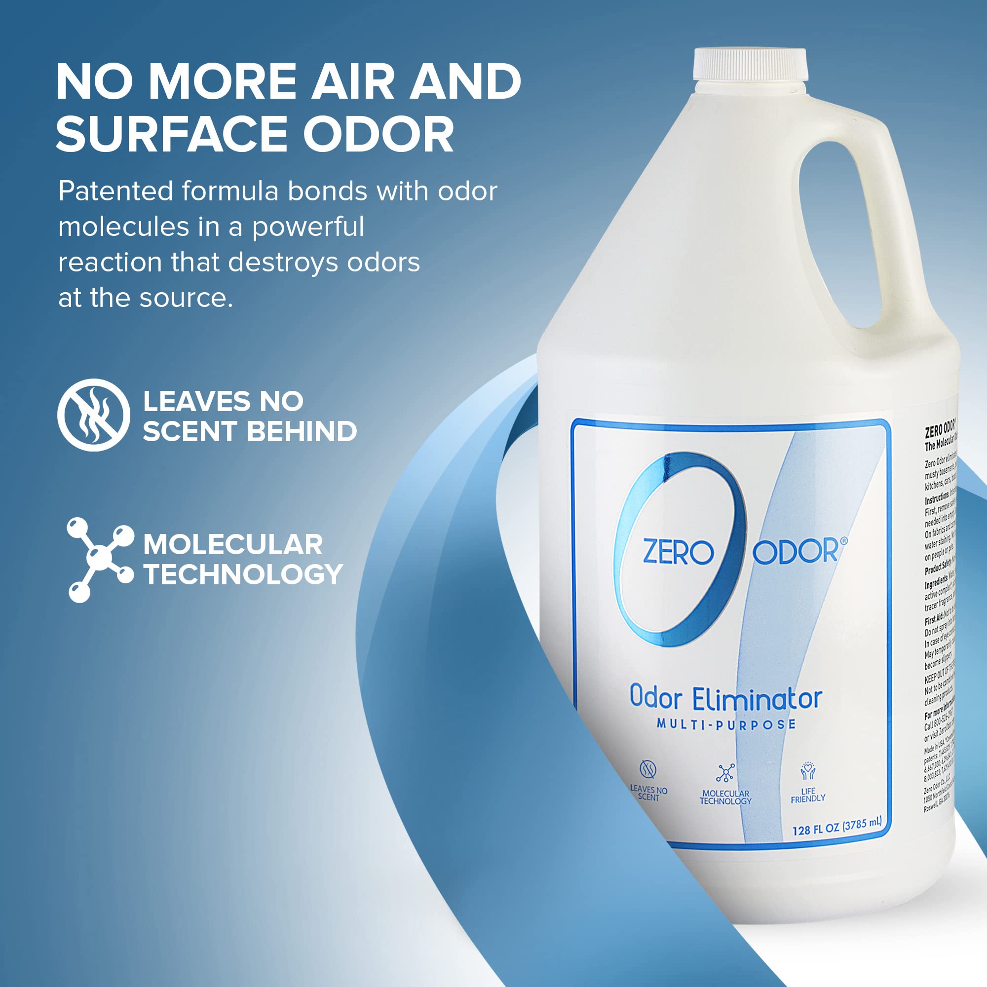 Zero Odor: bouteille réutilisable 128oz, idéale pour hôtels et bureaux.