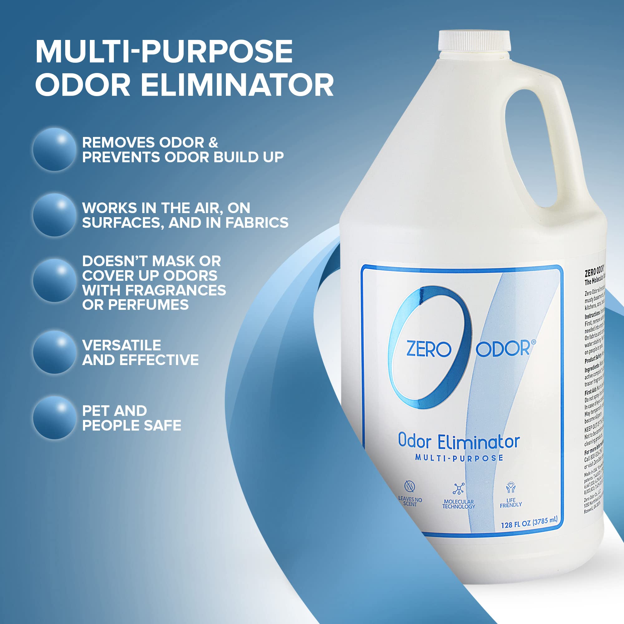 Zero Odor: élimine les odeurs réelles sans masquer par des parfums.