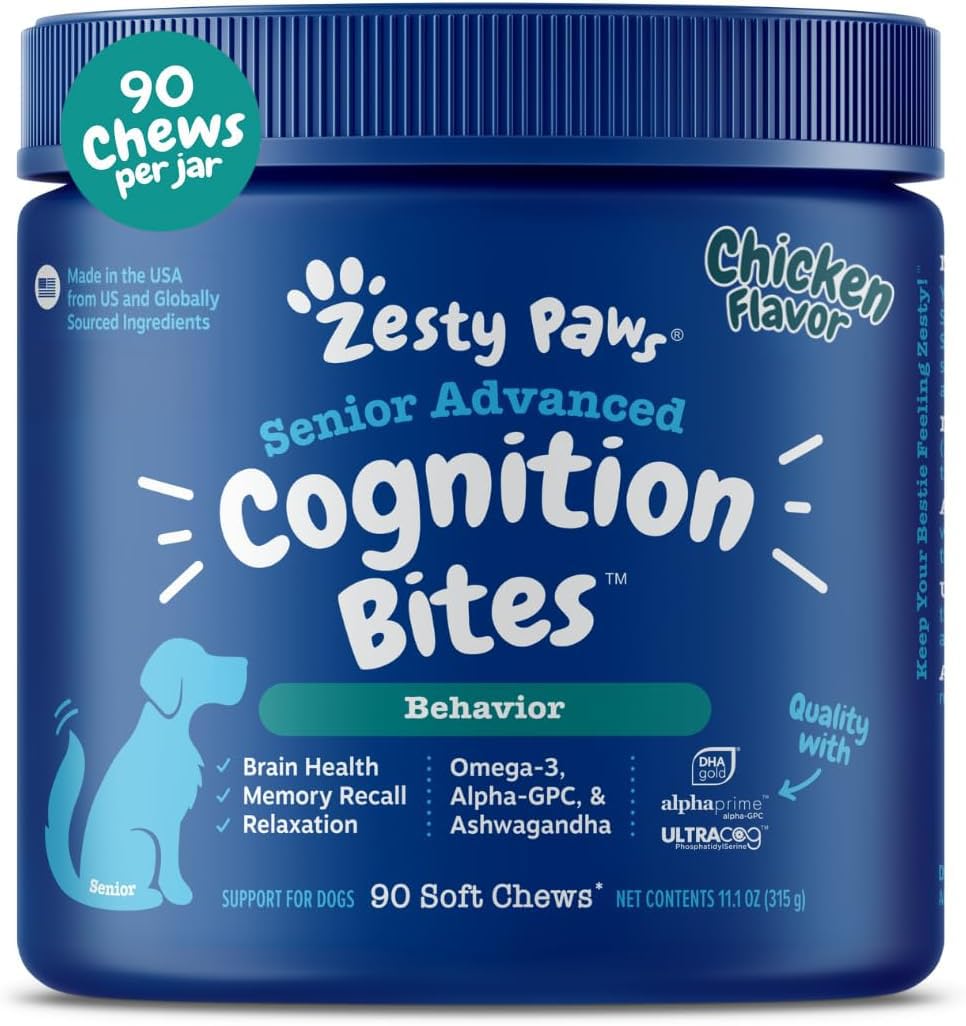 Bouchées Cognition Zesty Paws pour chien senior soutenant mémoire et clarté mentale