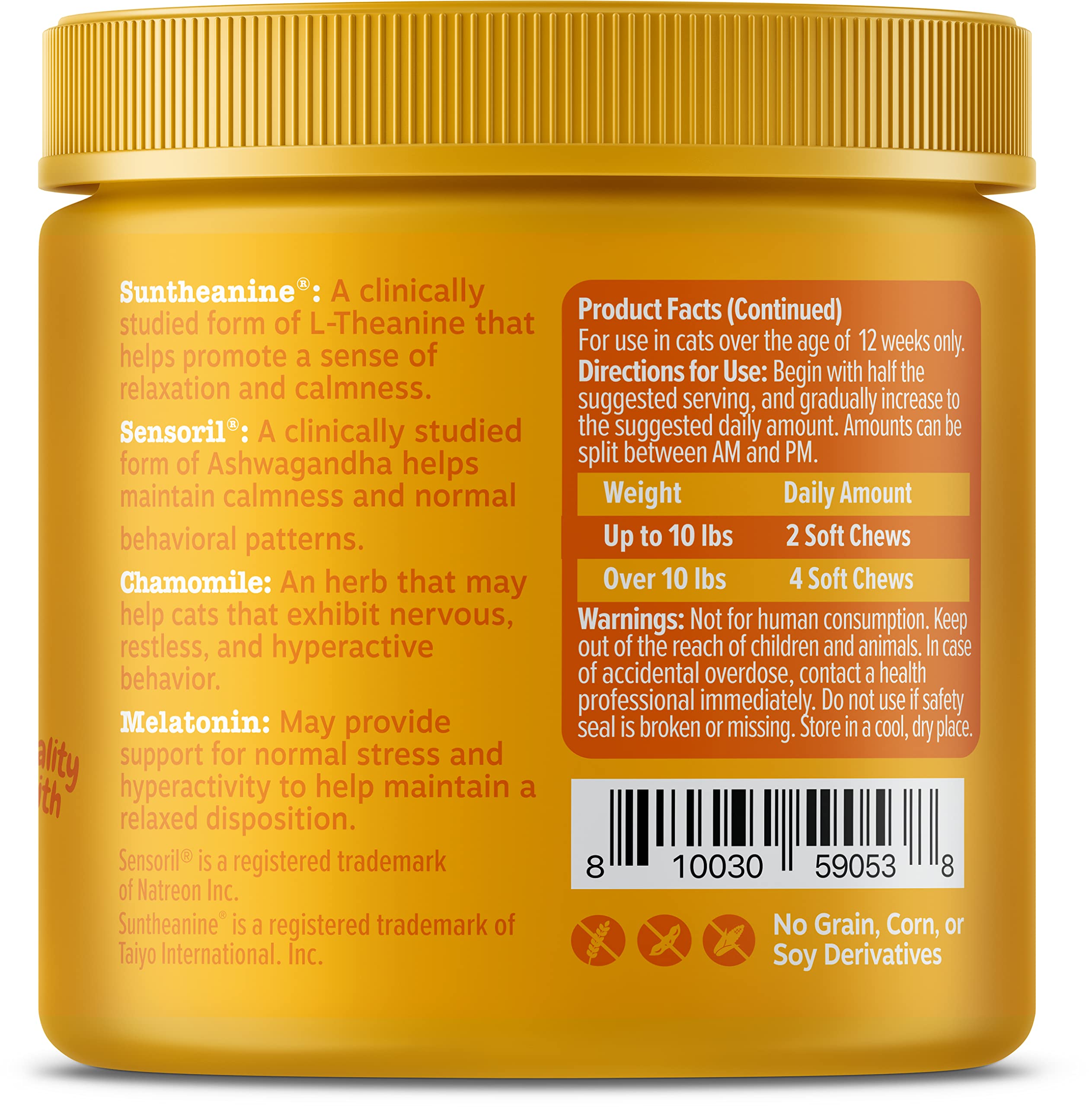 Bouchée Zesty Paws chat – ashwangda et camomille pour confort quotidien.