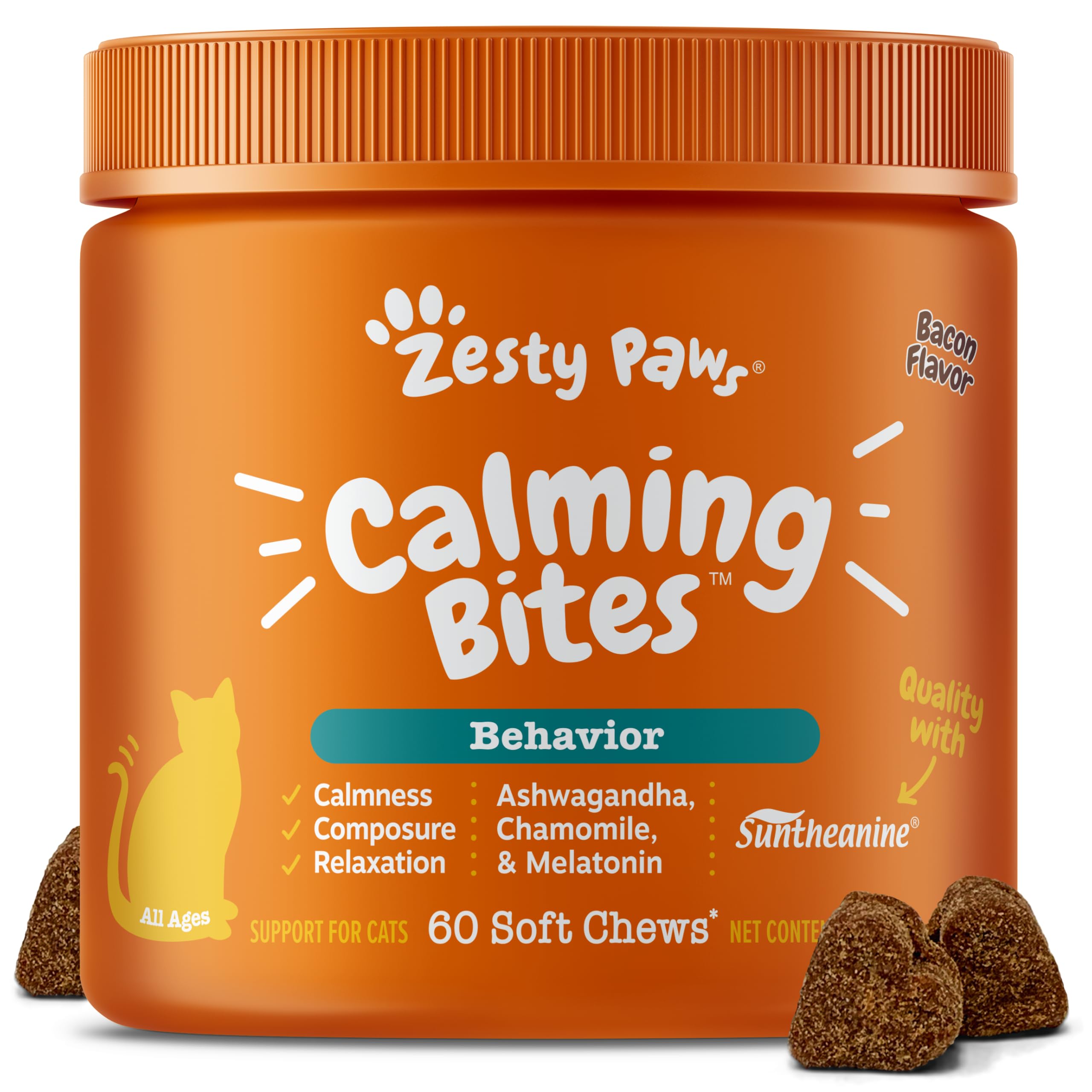 Bouchée Zesty Paws chat au bacon – goût attrayant favorisant le calme.
