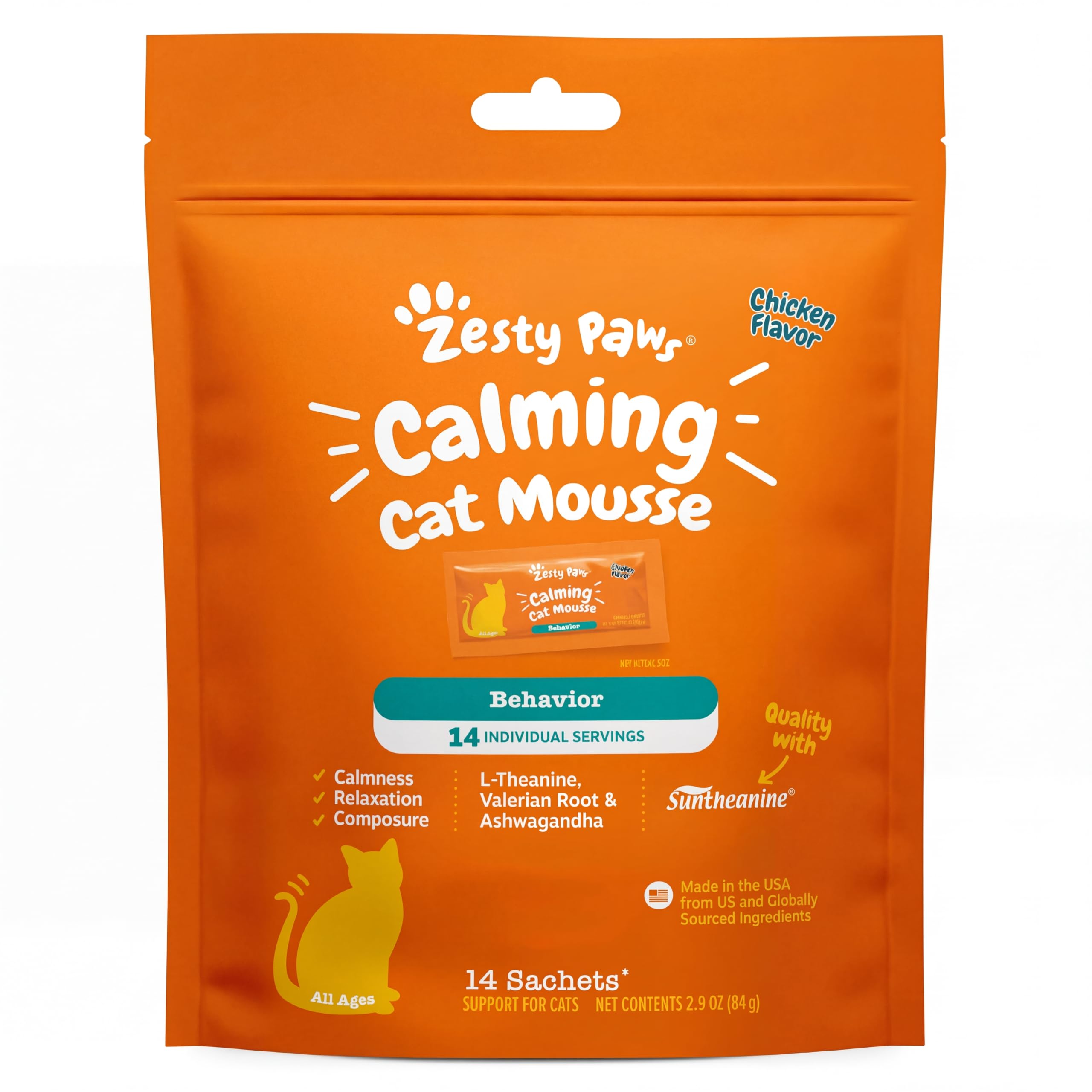 Mousse apaisante Zesty Paws pour chats – bouteille pratique pour moments stressants.