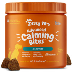 Zesty Paws friables apaisants pour chien en bouteille favorisant le calme.