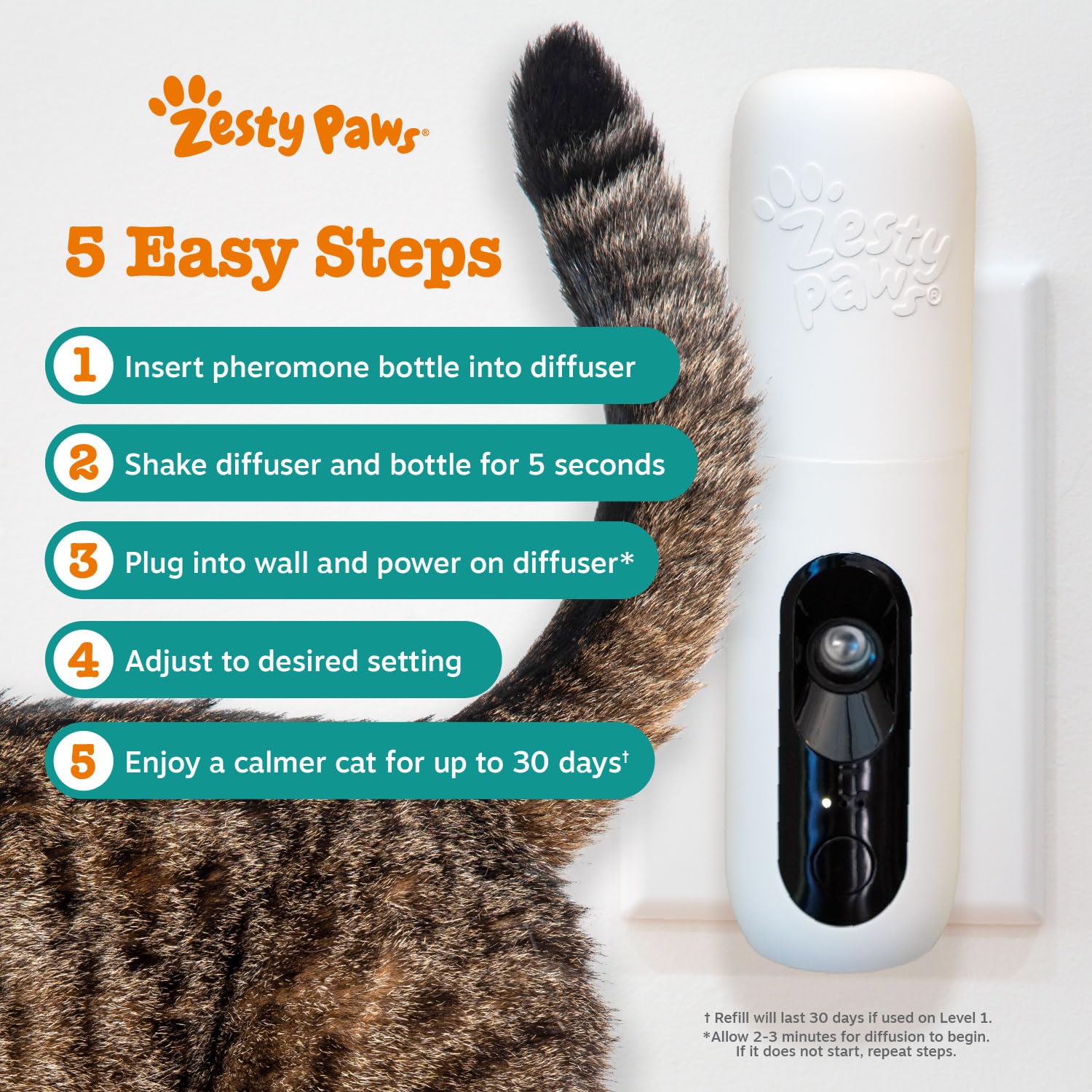 Emballage du kit Zesty Paws Cat Calming Diffuser prêt à l’emploi.