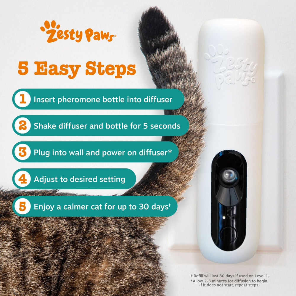 Emballage du kit Zesty Paws Cat Calming Diffuser prêt à l’emploi.