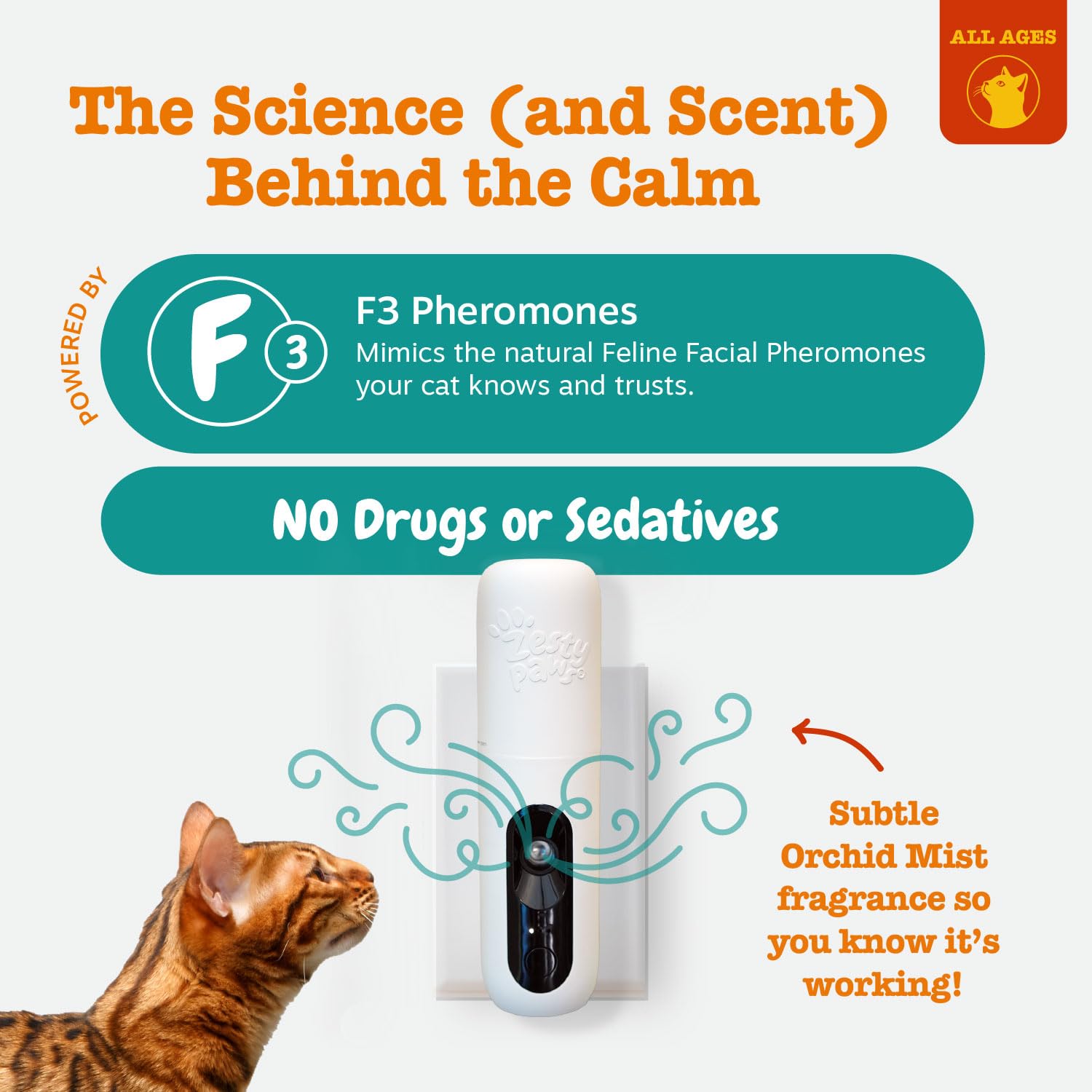 Diffuseur Zesty Paws dans le salon, aide à réduire le stress du chat.