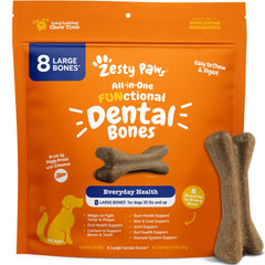 Zesty Paws Dental Bones cannelle, texture crenellée pour dents propres.