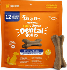 Emballage Zesty Paws Dental Bones – paquet de 12 pièces