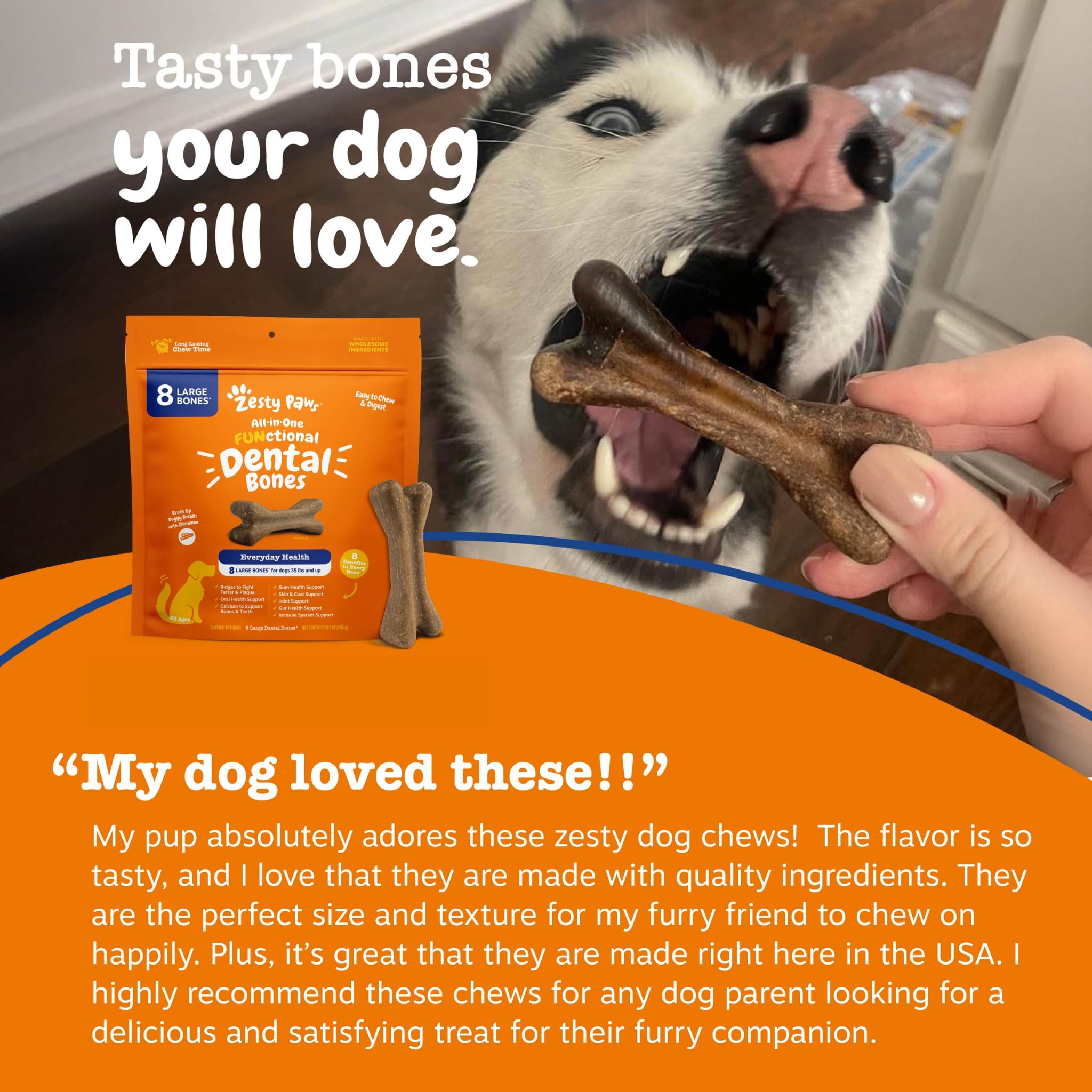 Zesty Paws Dental Bones peau et pelage sains.