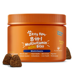 Zesty Paws Chien Multivitamin – emballage prêt à l’usage et routine nutritionnelle.