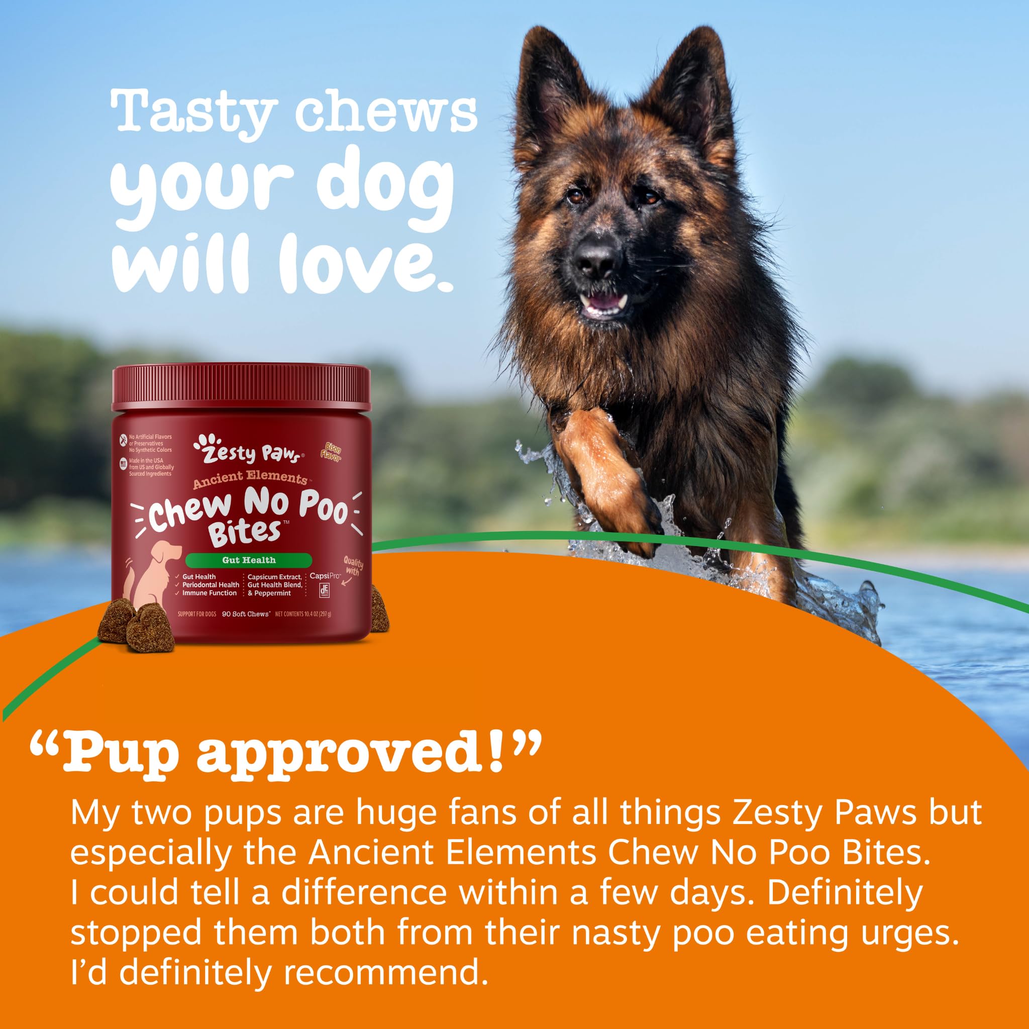Friables Zesty Paws utilisées au quotidien, pratique et appétissante pour les chiens.
