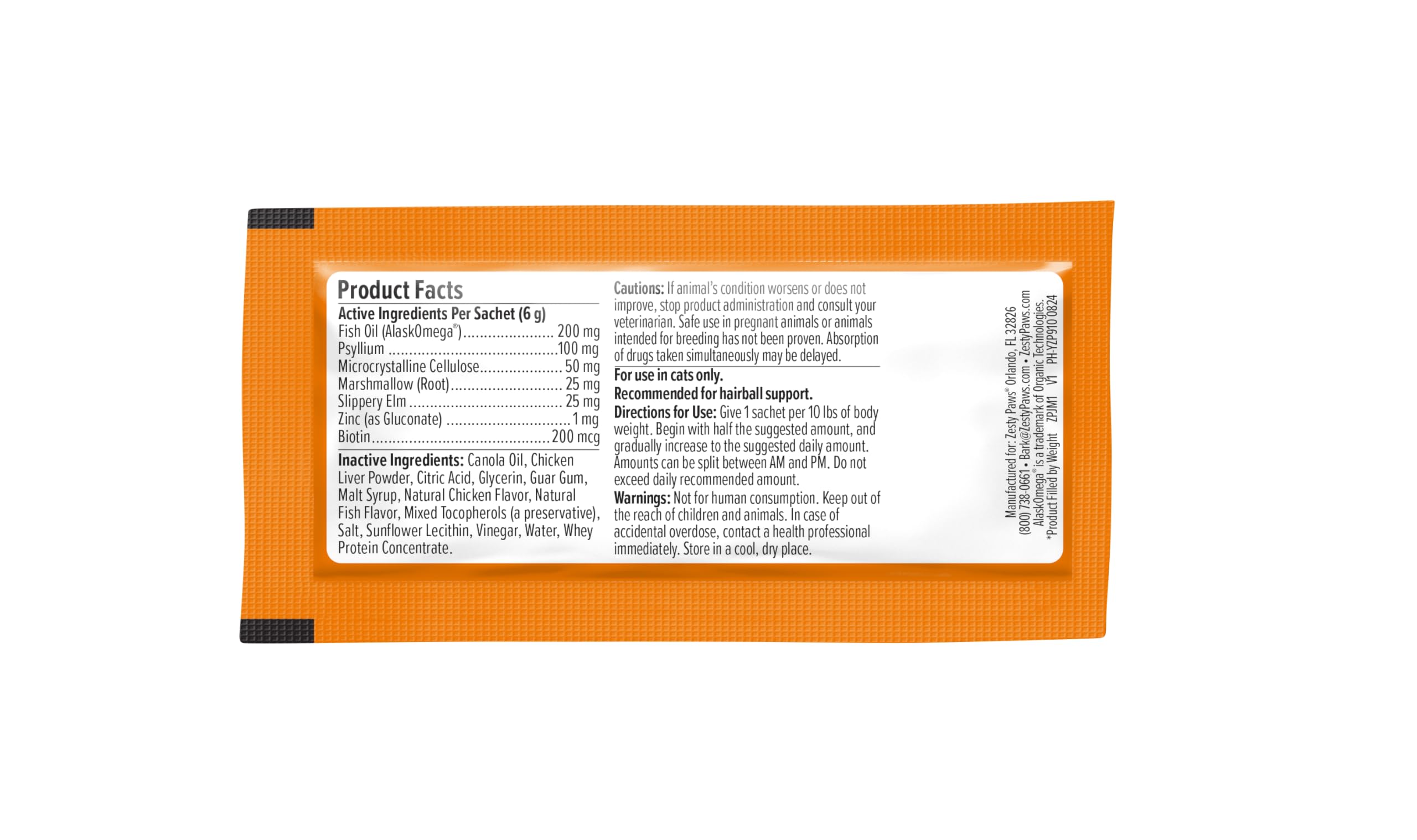 Zesty Paws Hairball Chat Mousse – pack de 14 sachets prêt à l'emploi.
