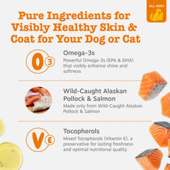 Étiquette claire du flacon Zesty Paws Omega-3 Alaska pour utilisation simple.
