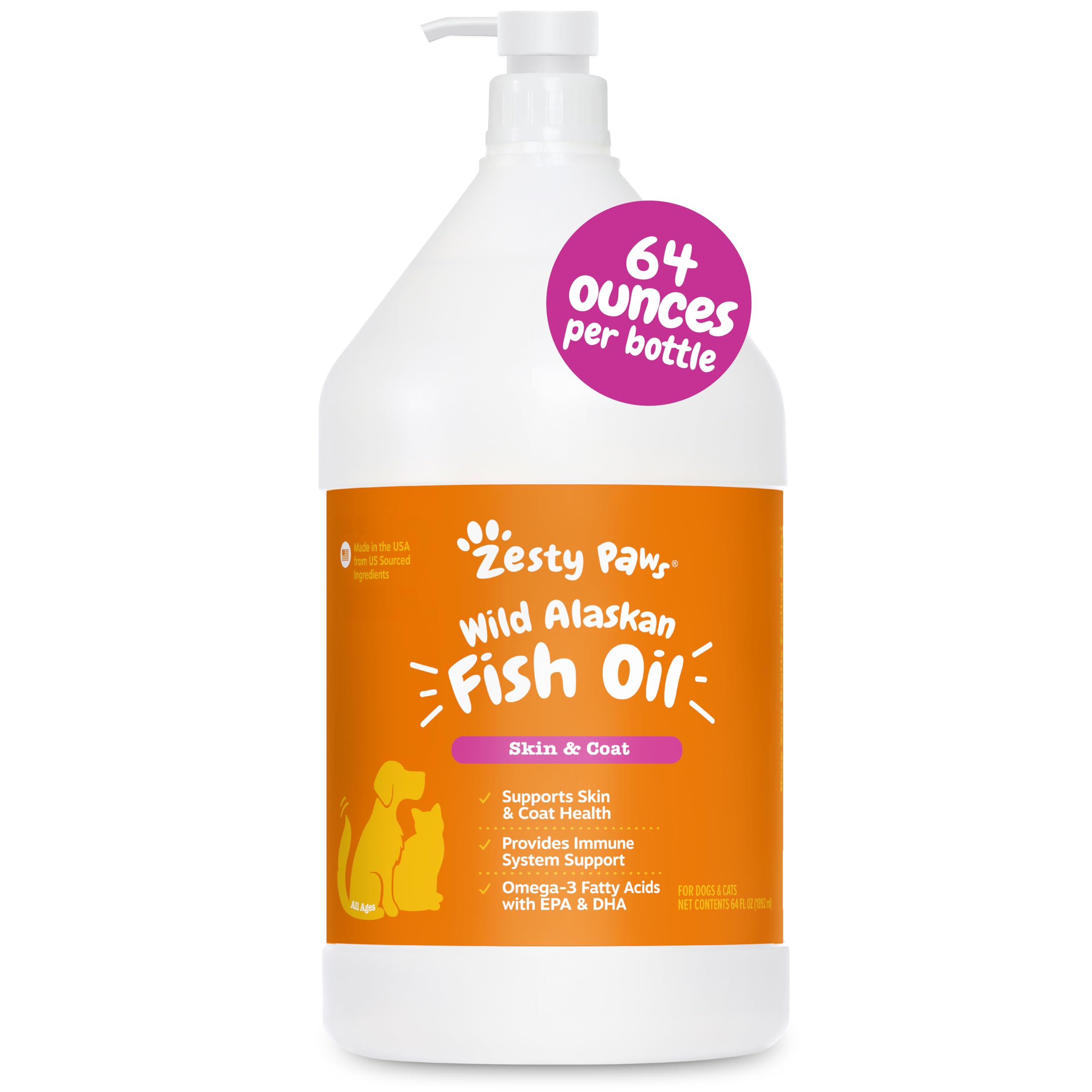 Zesty Paws huile de poisson Alaska Pollock: flacon pour peau et pelage.