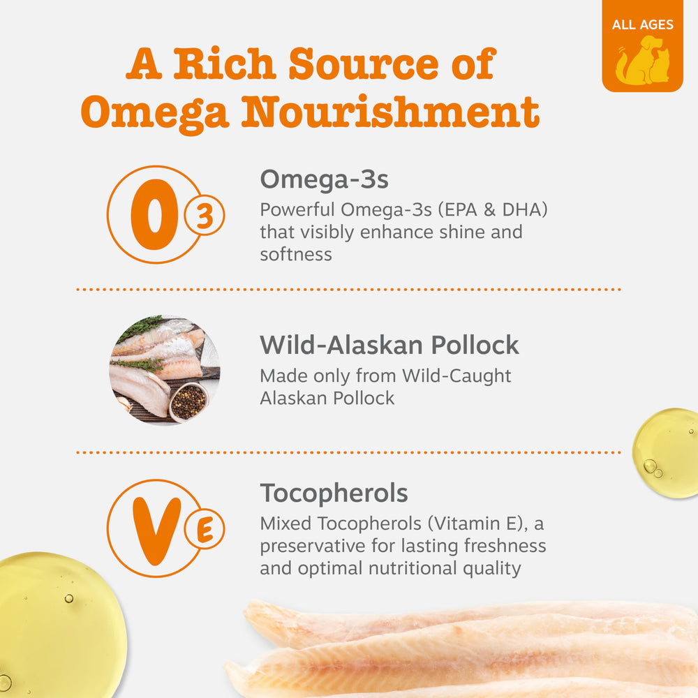 Zesty Paws huile poisson Alaska Pollock: bouchon pratique pour dosage.