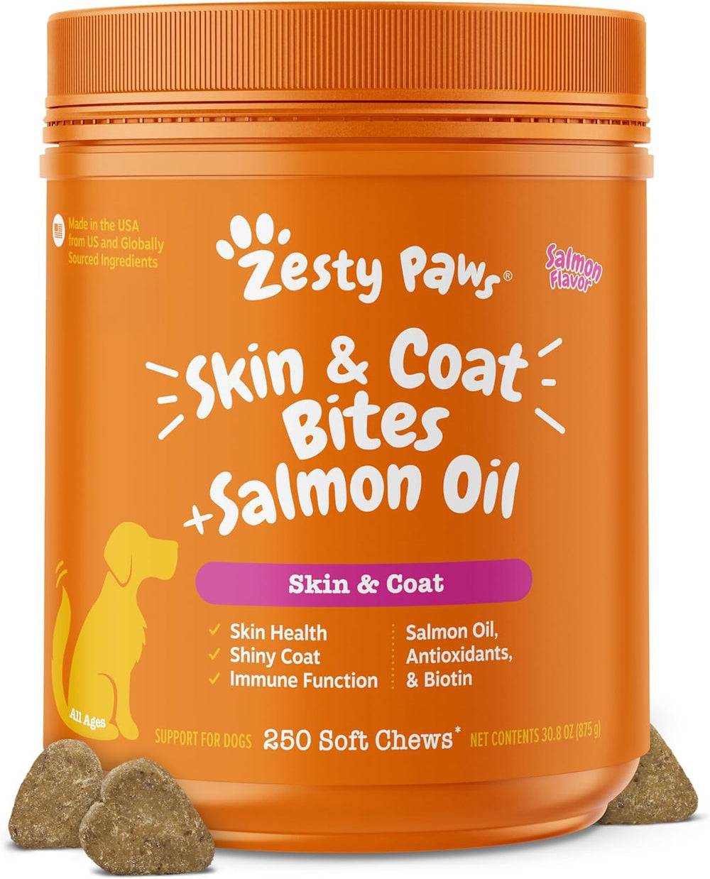 Zesty Paws Huile Saumon pour chien en flacon, routine quotidienne