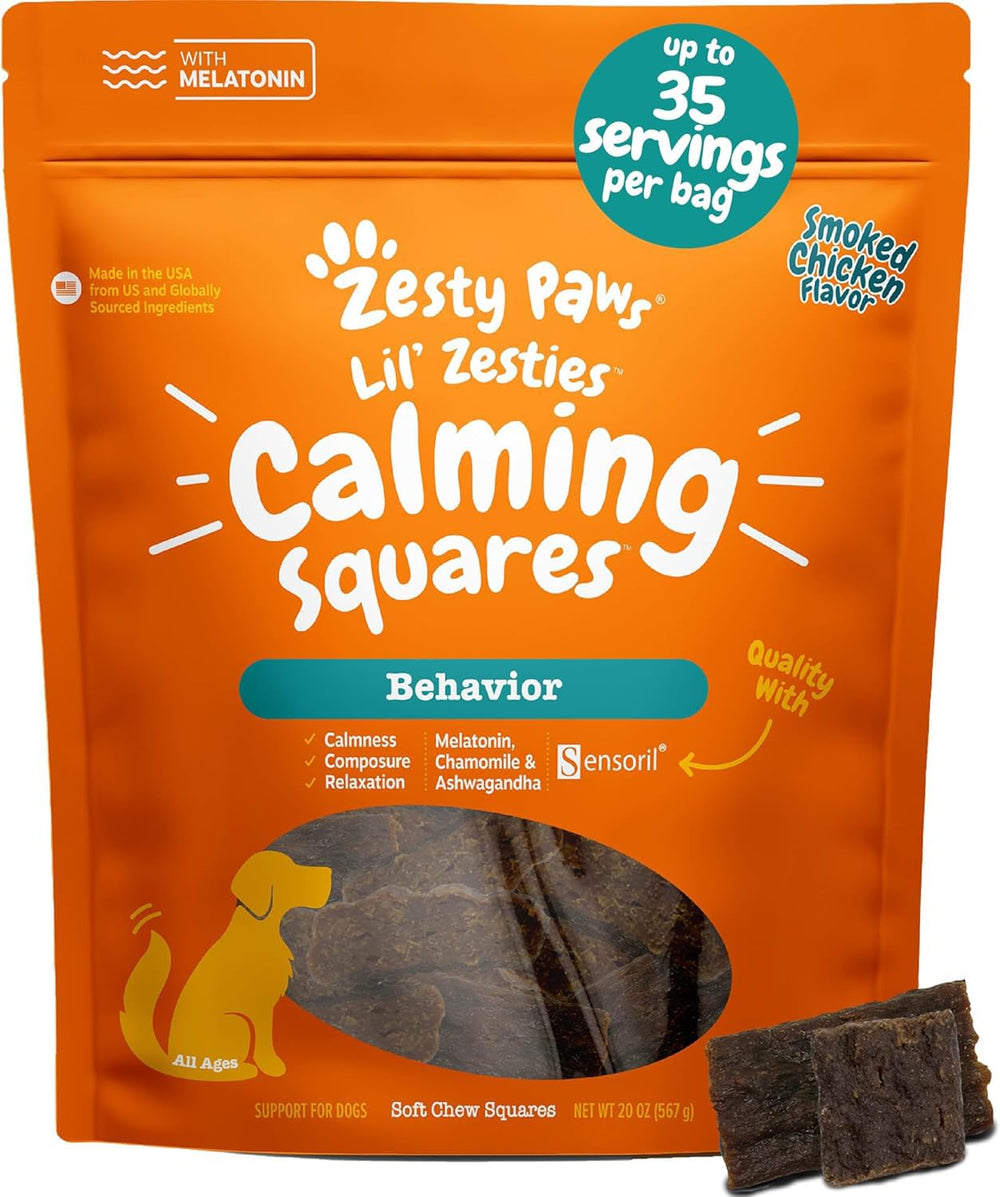 Zesty Paws Lil Zesties emballage apaisant pour chien, facile à intégrer dans la routine.