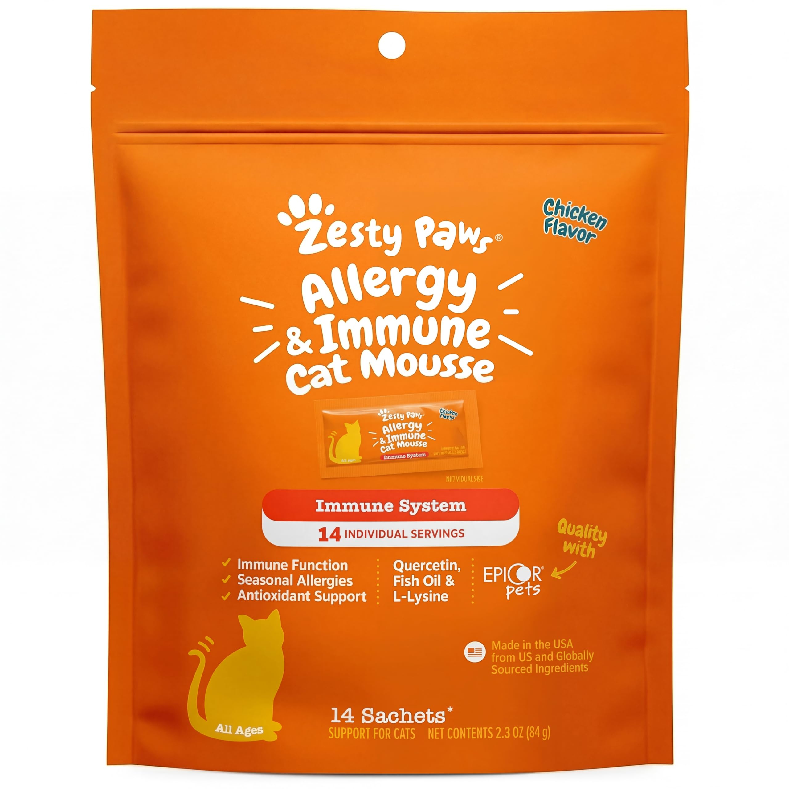 Zesty Paws Mousse Allergie et Immunité Chat Emballage 14 portions: utilisation pratique au quotidien