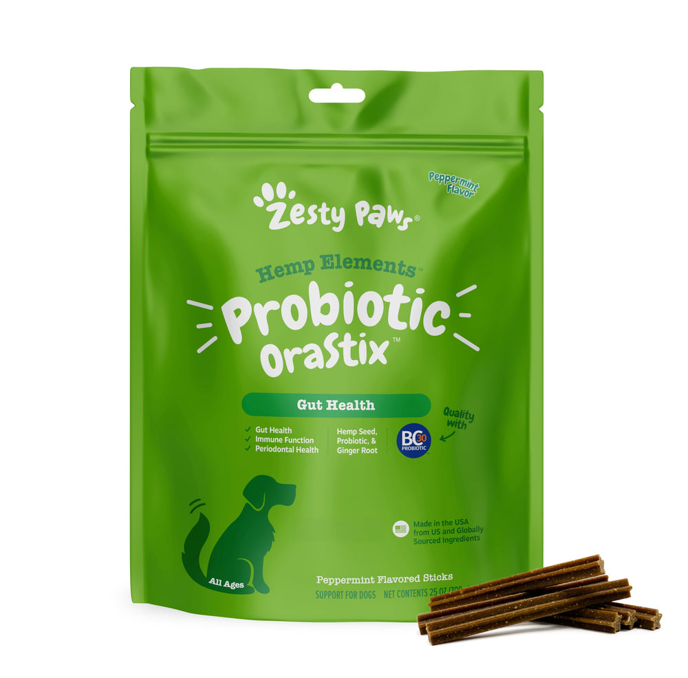 Zesty Paws OraStix baton-probiotique menthe: soutien digestion et haleine fraîche.